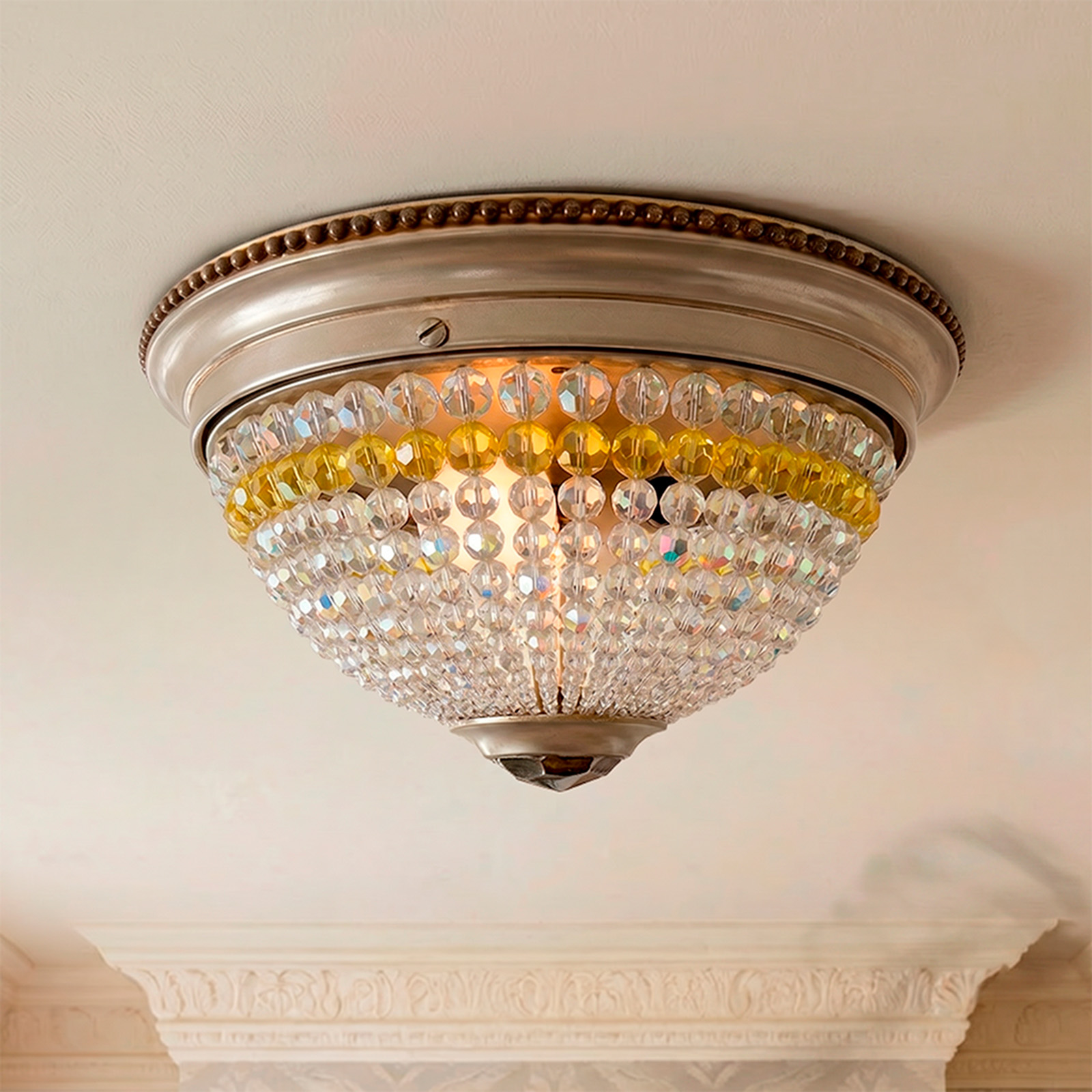 Lámpara Plafón Techo Imperio Cristal De Roca 2 Luces (2286)