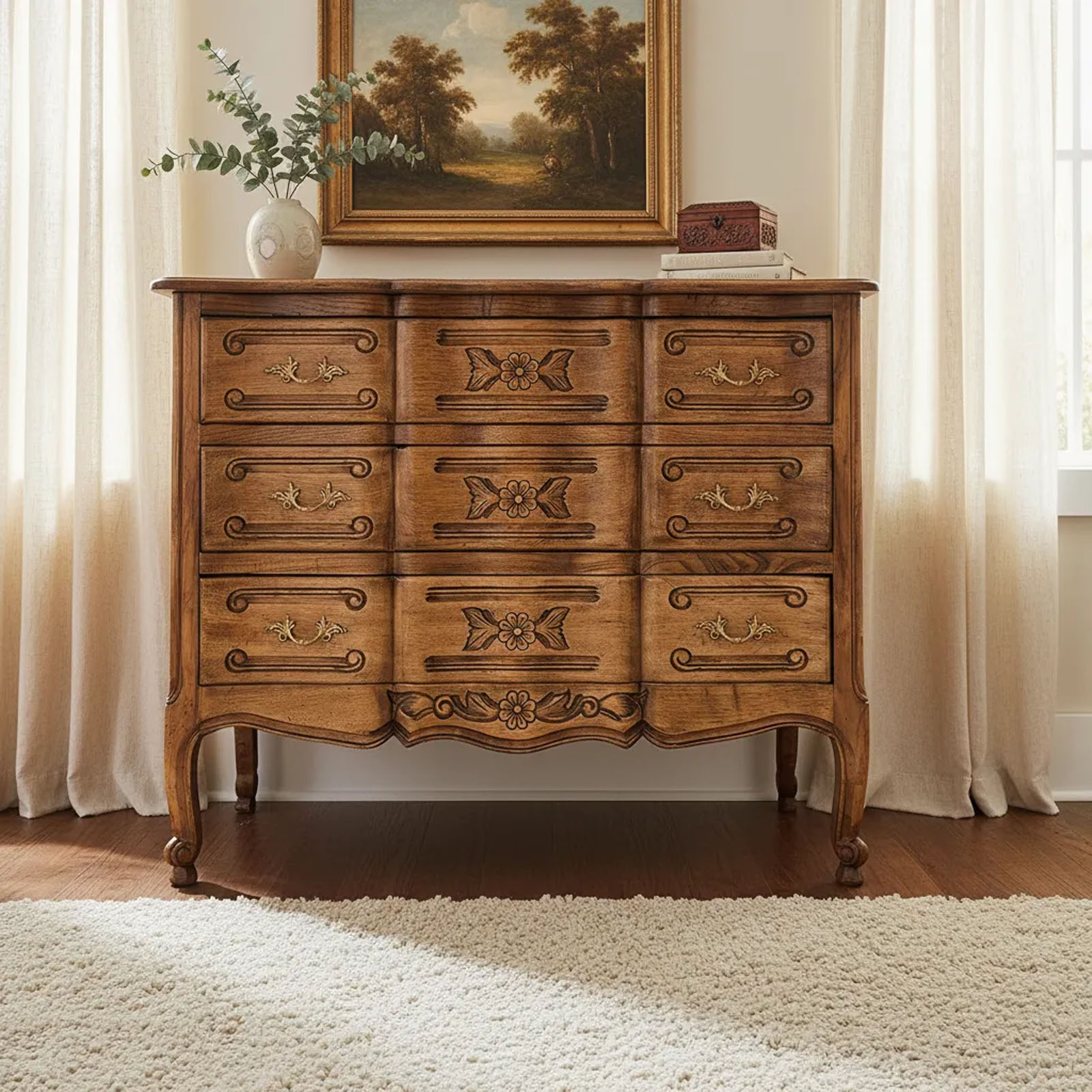 Cómoda Provenzal Roble Madera Natural 3 Cajones (6222)