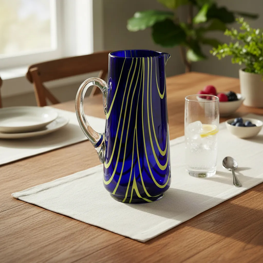 Jarra Vidrio Estilo Murano Azul Cobalto Verde (7001)