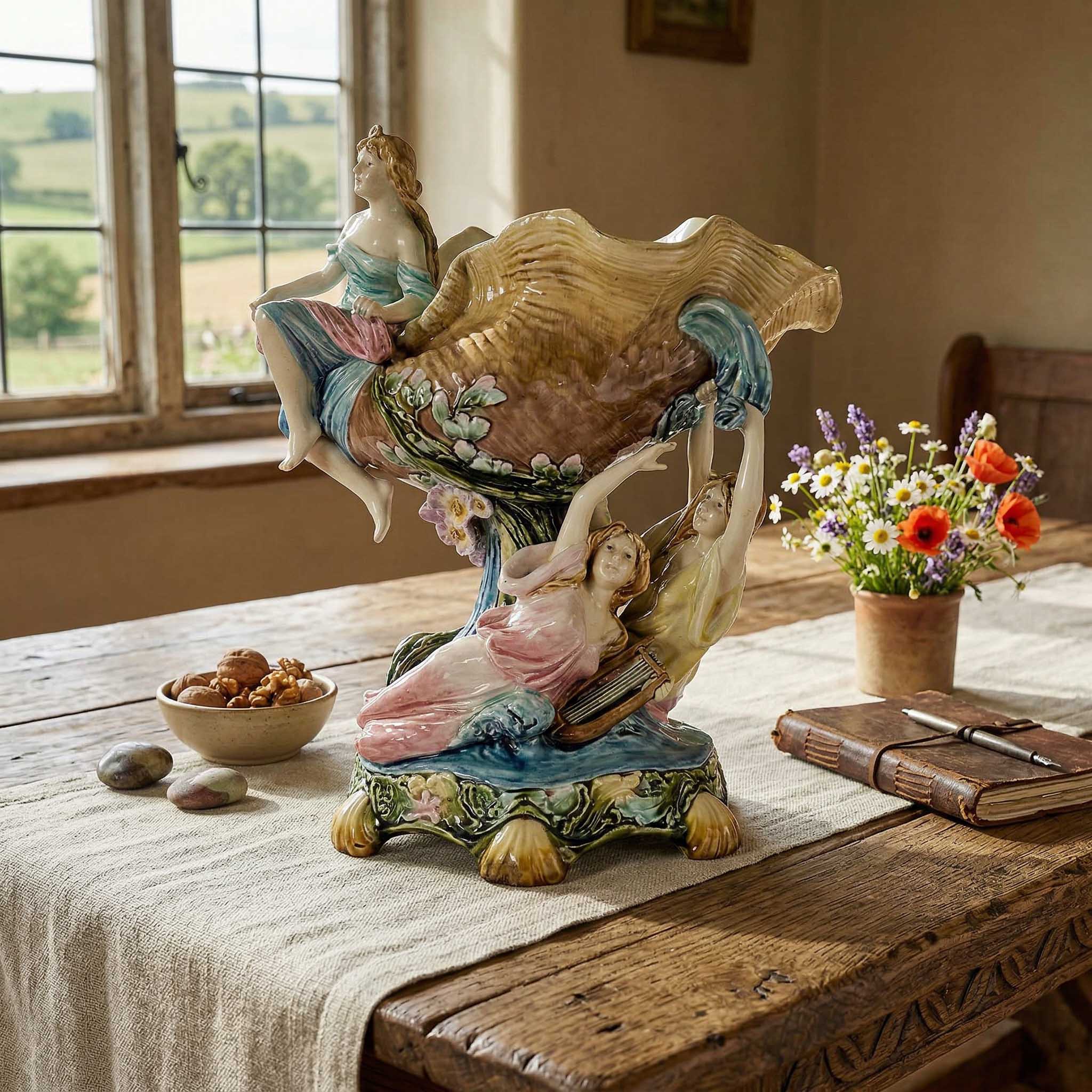 Centro De Mesa Jardinera Antiguo Art Nouveau Porcelana Austria/Bohemia (7002)