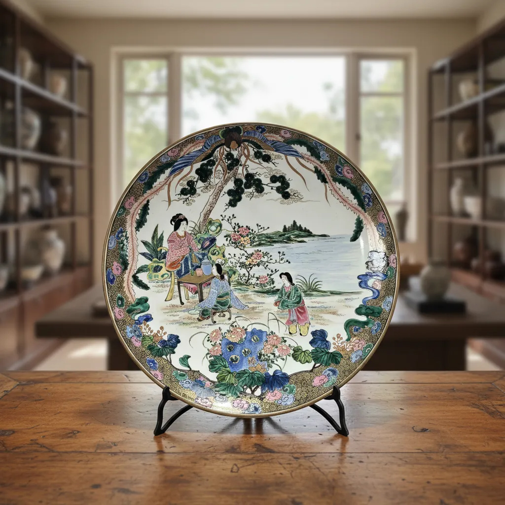 Plato Decorativo Antiguo Porcelana Oriental De Colgar (7004)