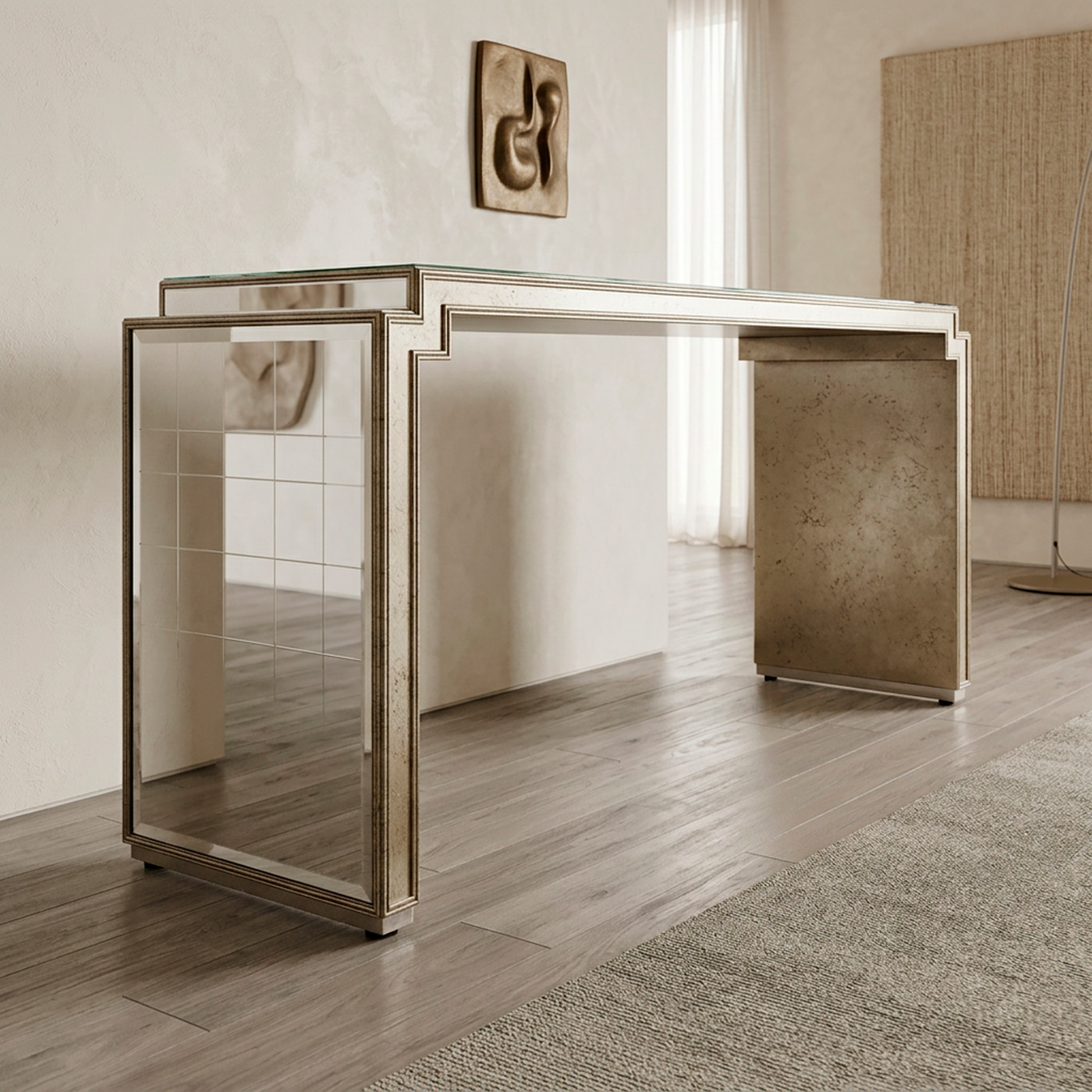 Dresoire Consola Plateada Sofá Table Hollywood Espejado Biselado (7106)