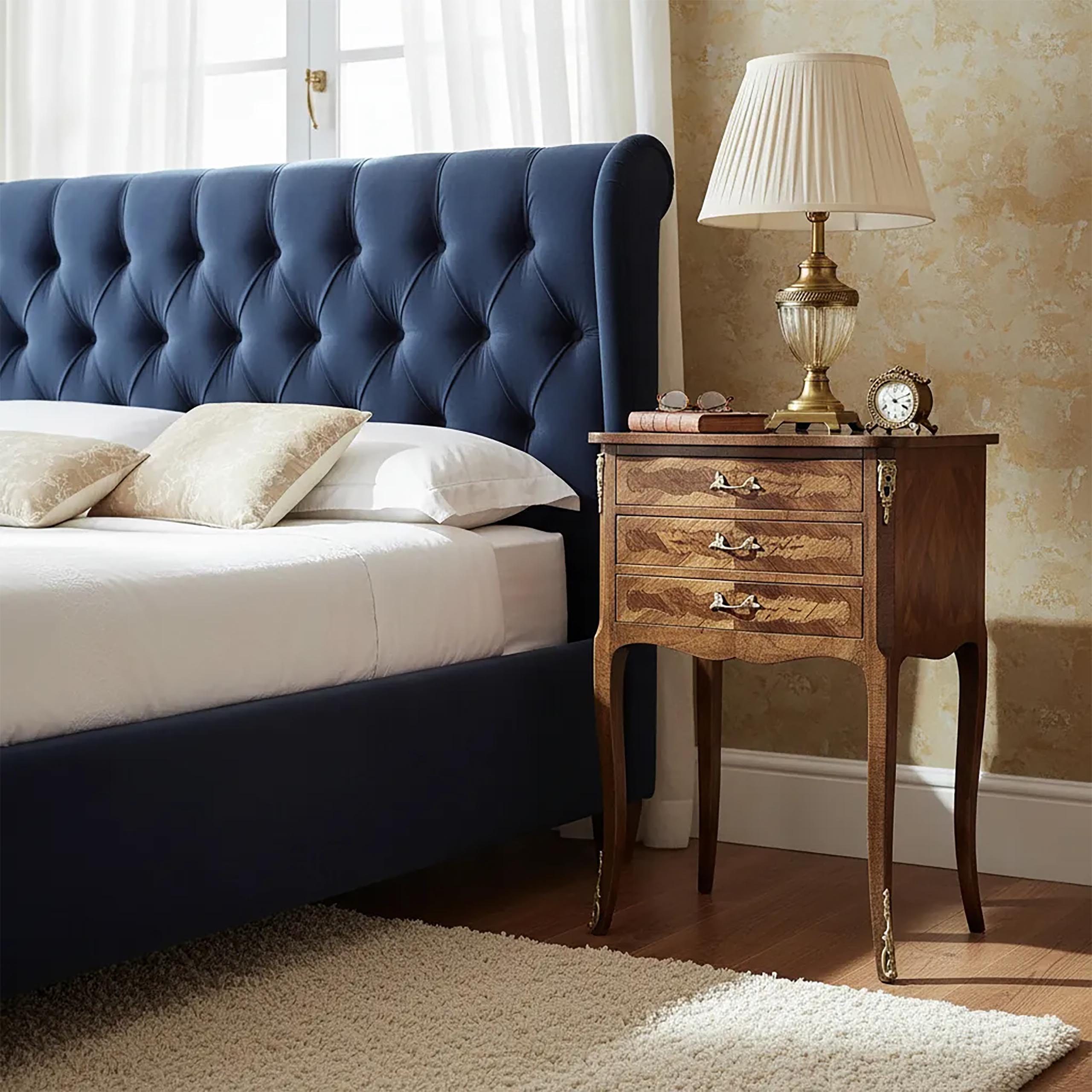 Par Mesas de Luz Francesas Nogal Marquetería Bronce (7024)