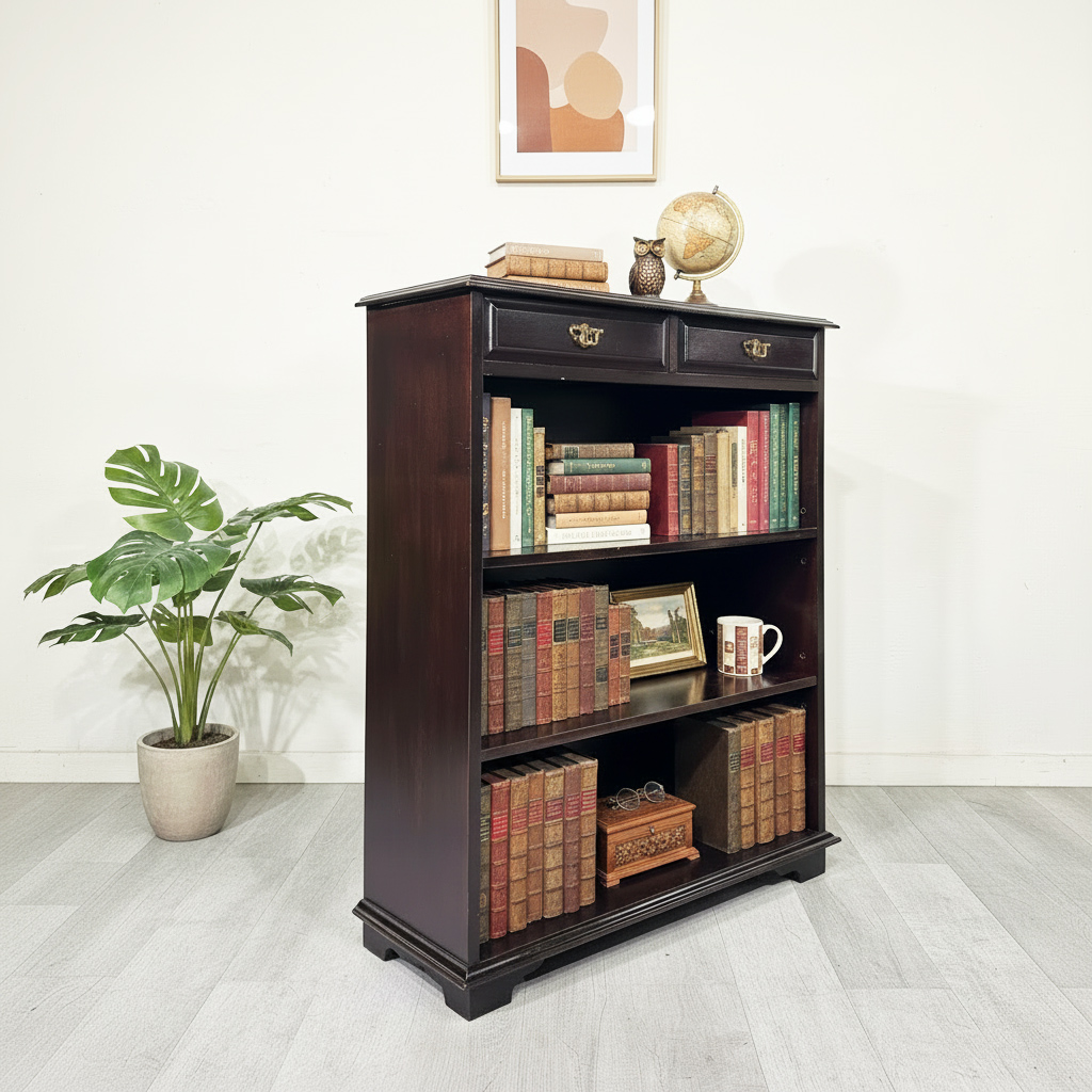 Biblioteca Baja Estilo Inglés Cedro 2 Cajones (7044)