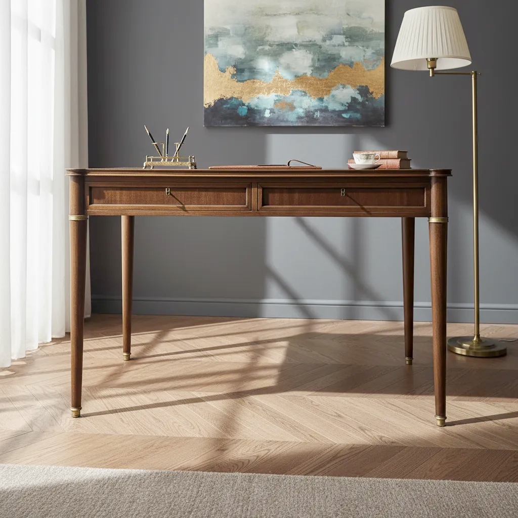 Escritorio Antiguo Tipo Jansen Madera Natural Bronces (7056)