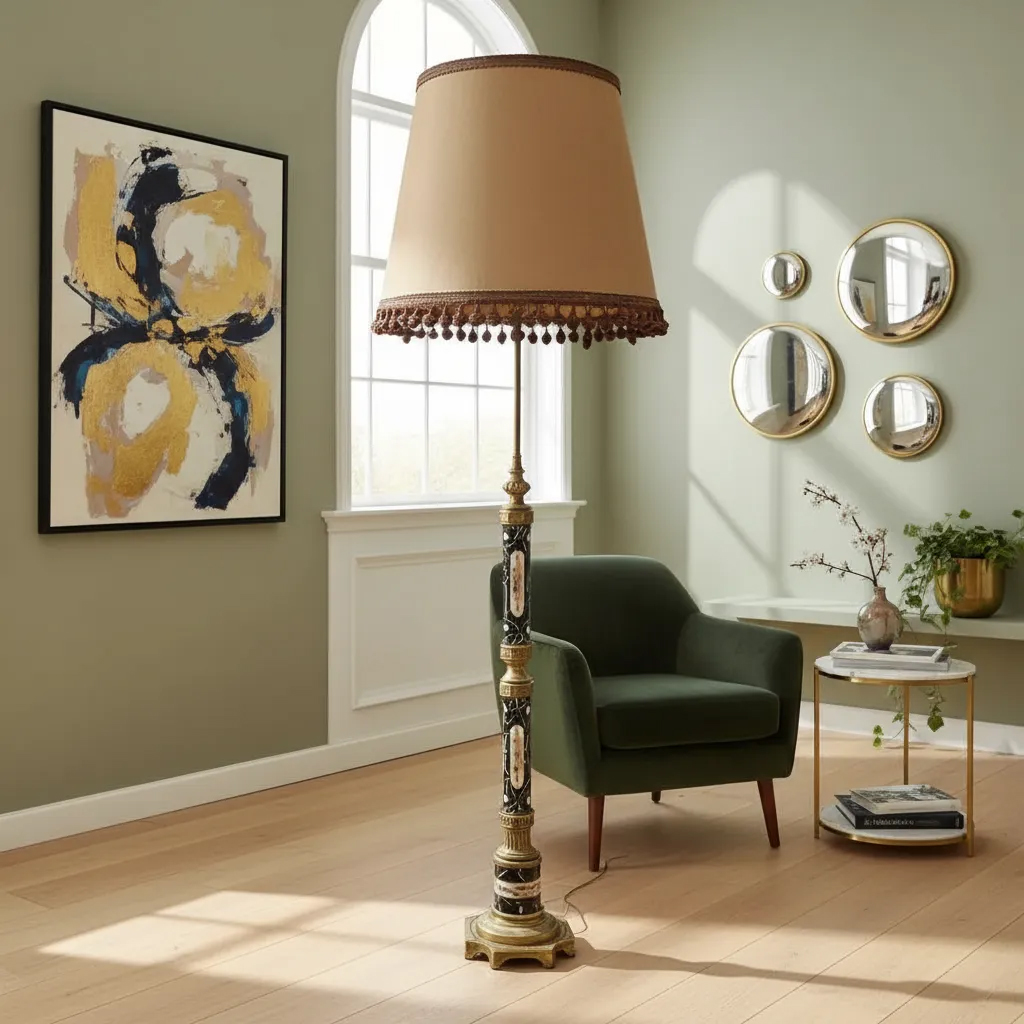 Lámpara De Pie Vintage Porcelana Y Bronce (7072)