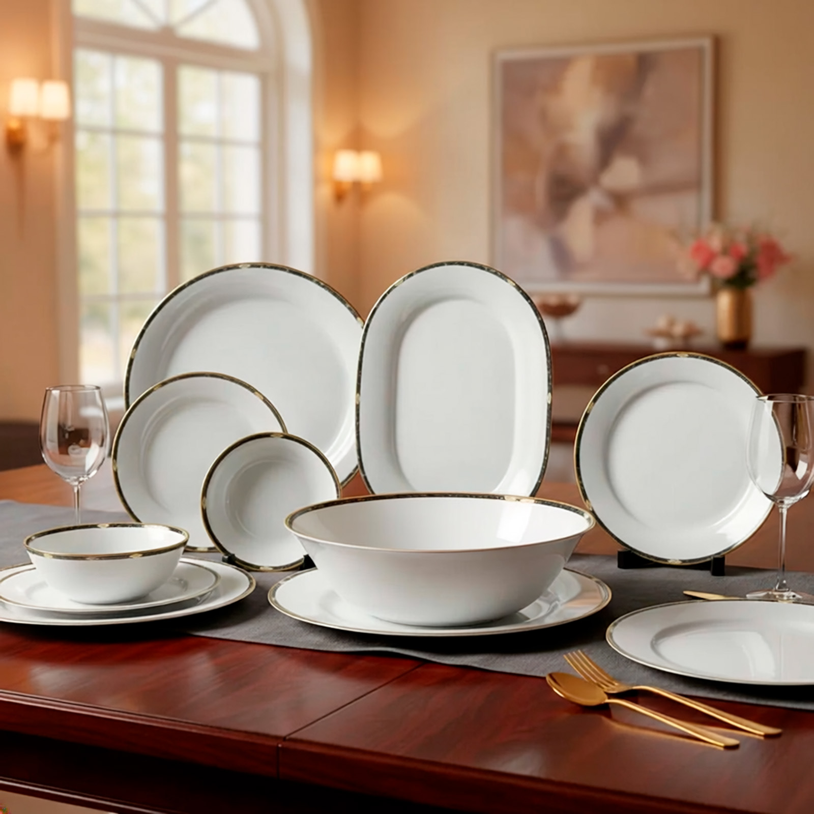 Vajilla Porcelana Tsuji Premium Guarda Azul Y Dorado 52 piezas (7078)