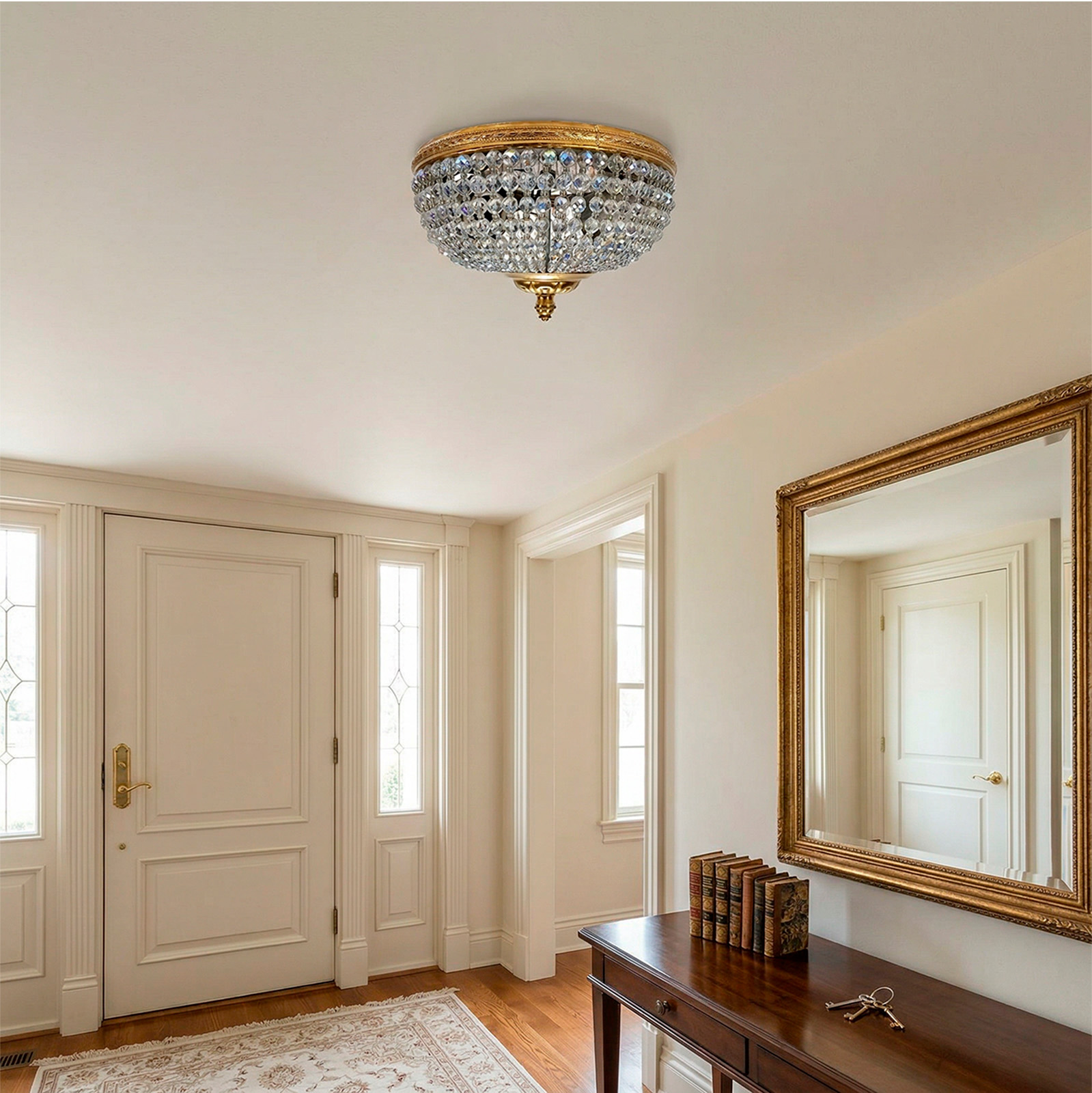 Plafón Imperio Bronce Y Cristal De Roca 3 Luces Ronda (7090)