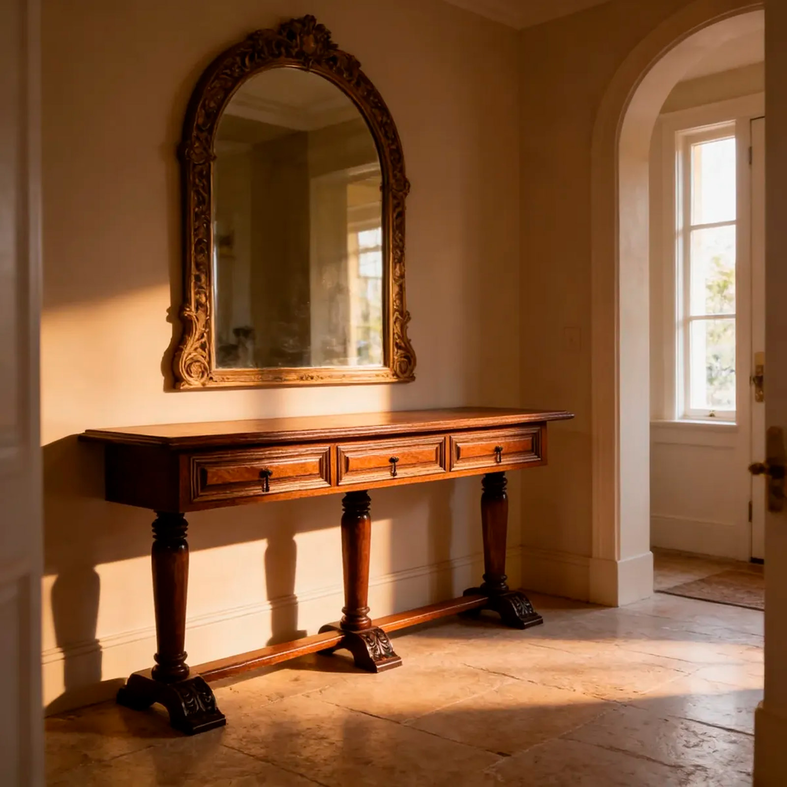 Mesa De Arrime Dresoire Consola Estilo Inglés 3 Cajones Madera Cerejeira (7097)