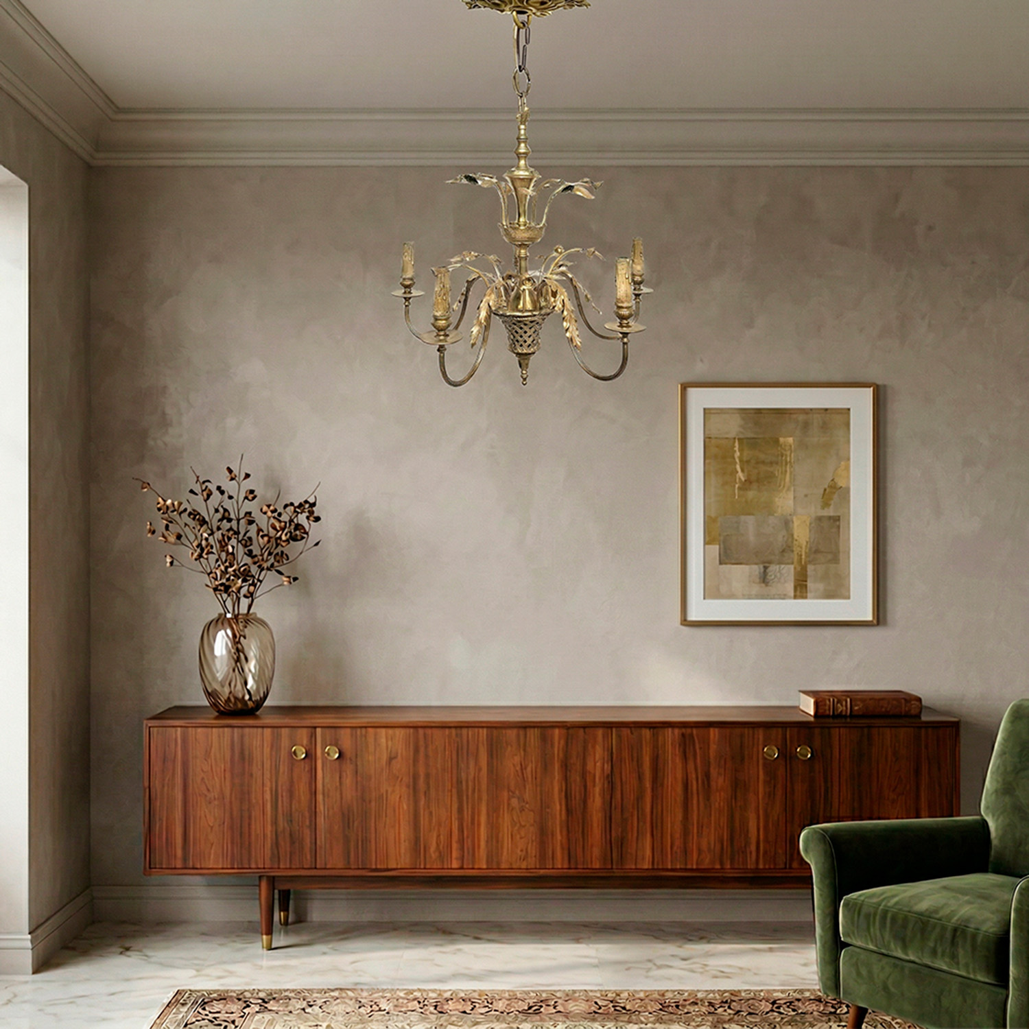 Araña Colgante Vintage Bronce Hojas Flores Estilo Italiano (7101)