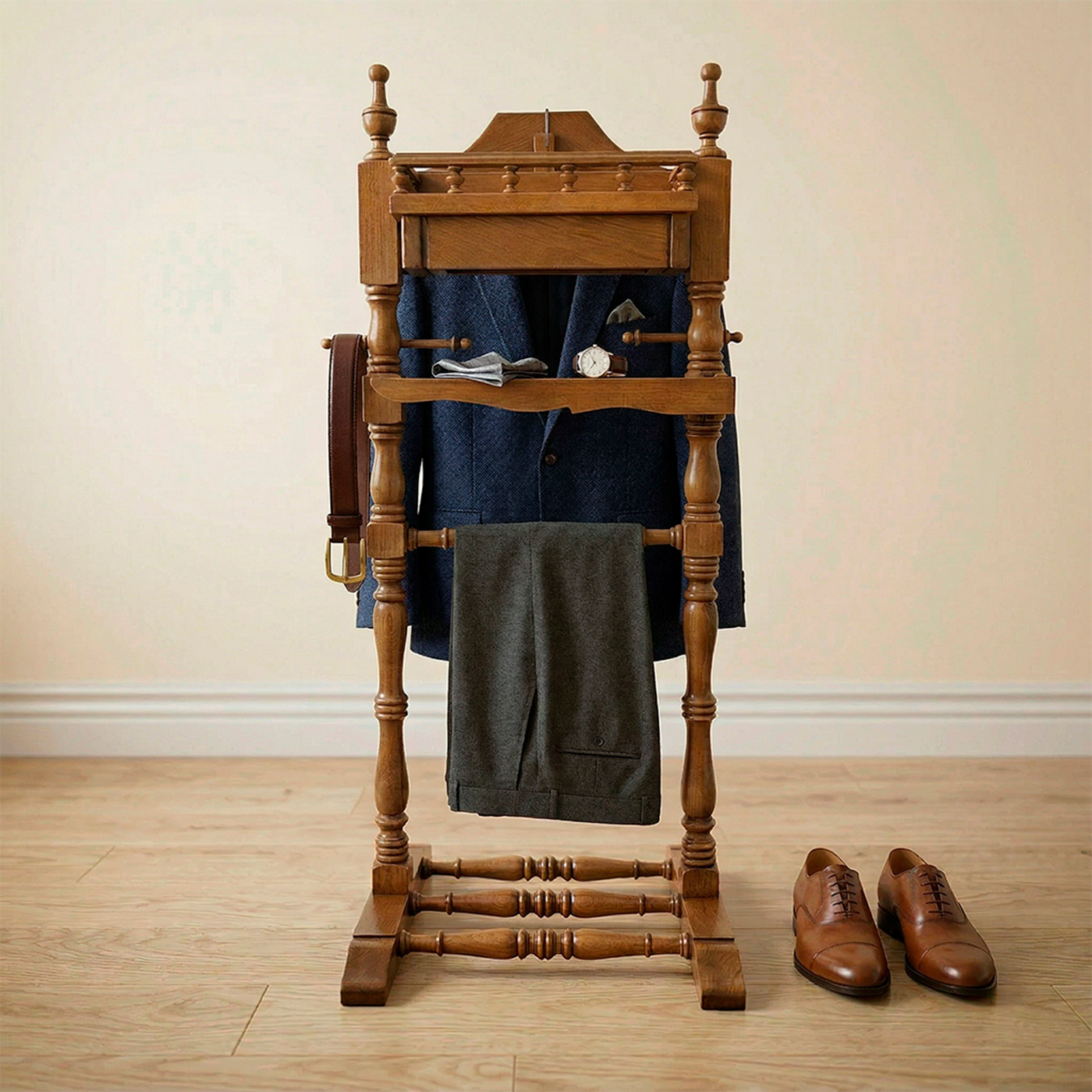 Percha Valet De Cerejeira Con Cajón Y 3 Perchas (7103)