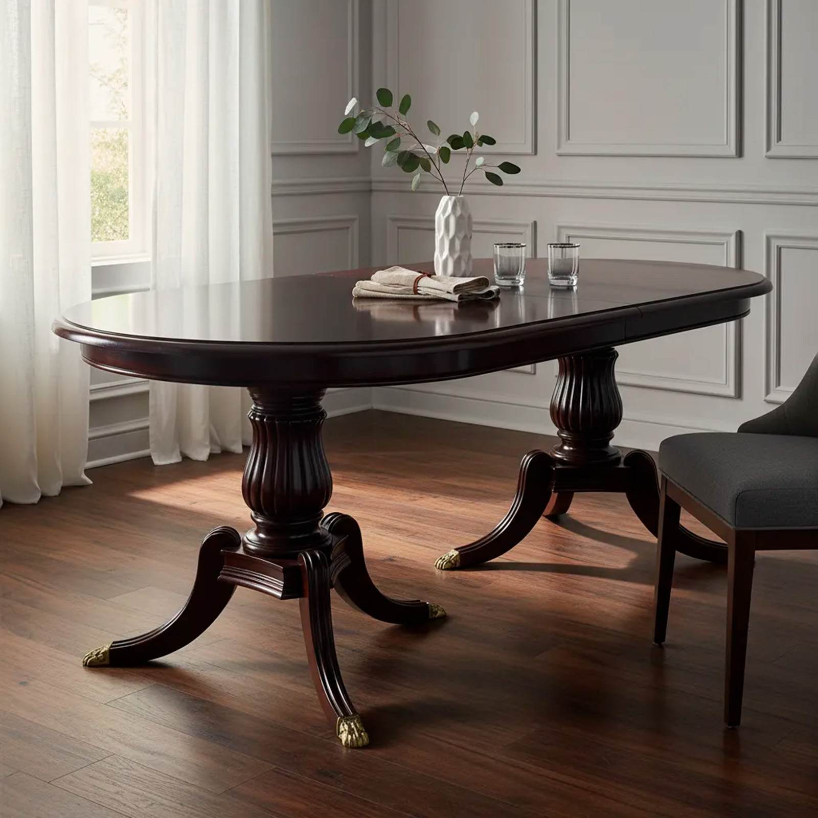 Mesa De Comedor Inglesa Oval Extensible Pluma De Caoba (7105)