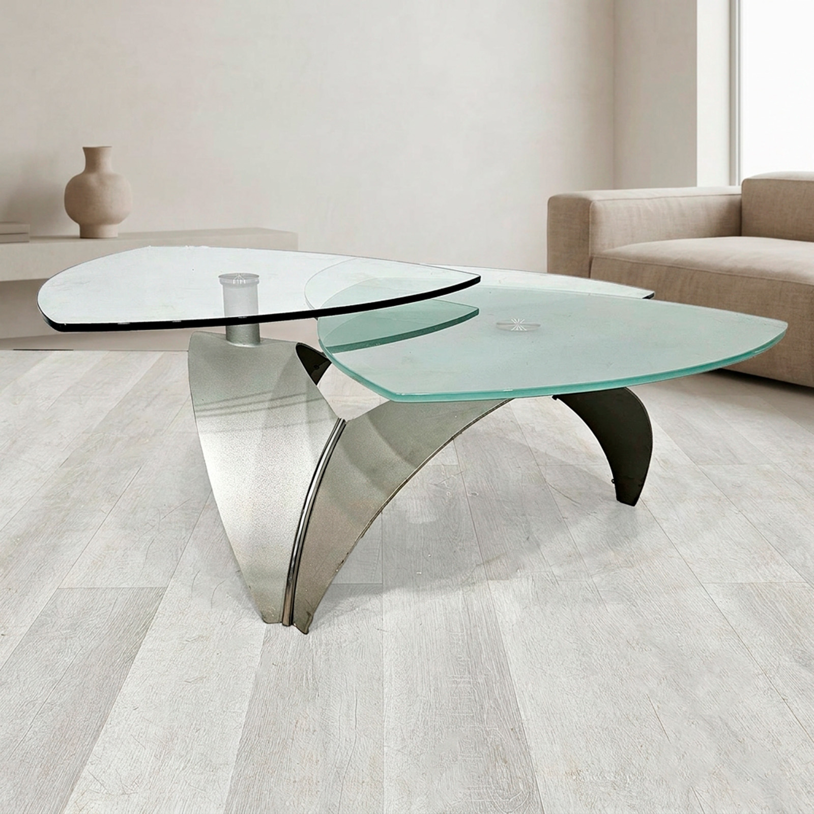 Mesa Ratona Diseño Vidrios Templados Giratorios Base Acero (7110)