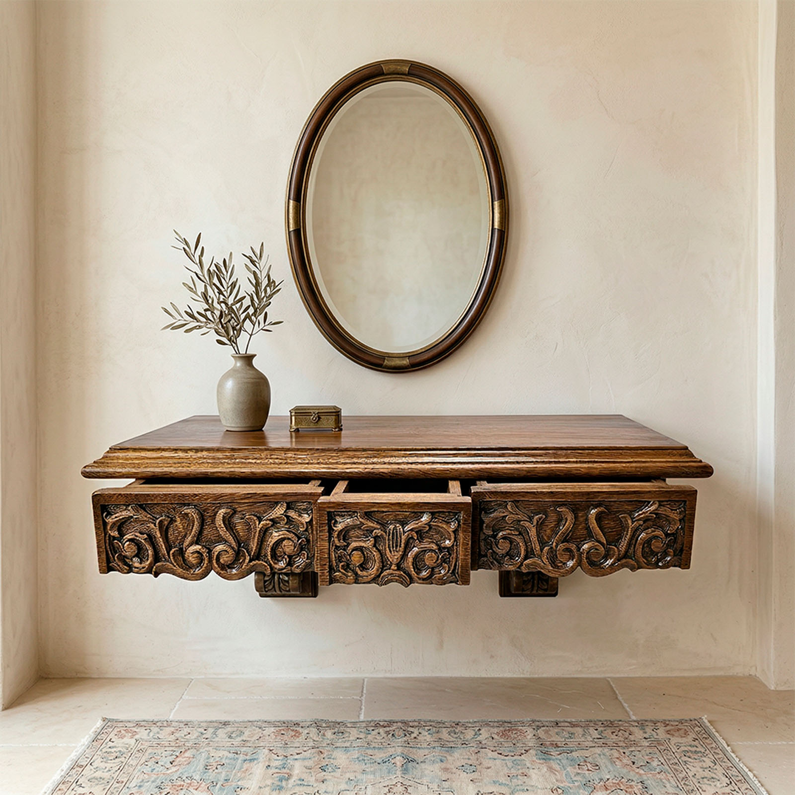 Dressoire Consola Repisa Tallada 3 Cajones Cerejeira (7113)