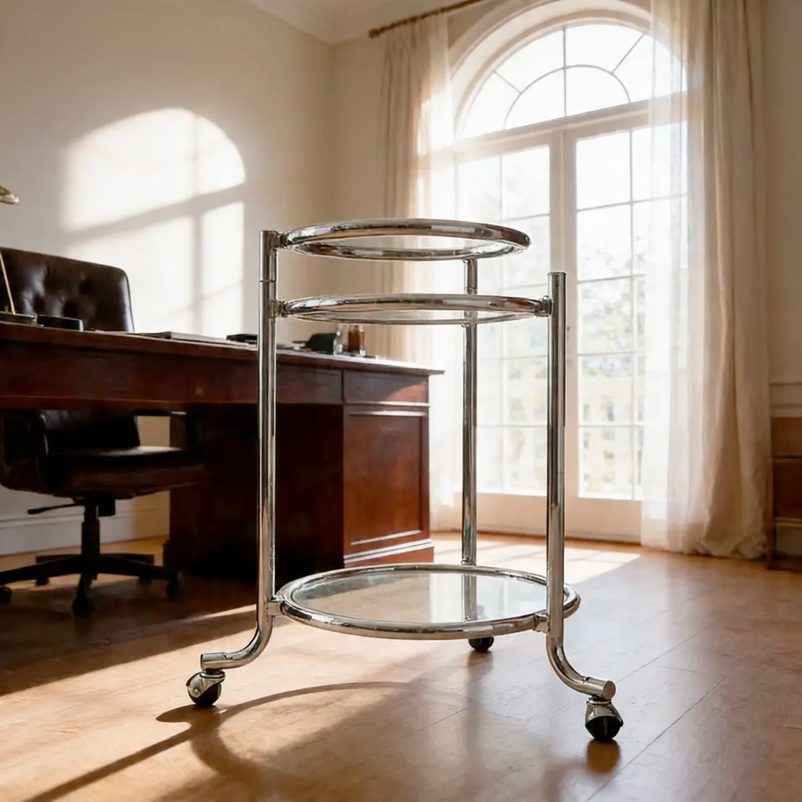 Mesa Auxiliar Vintage Bar Cromo Vidrio Giratoria Ruedas (7114)