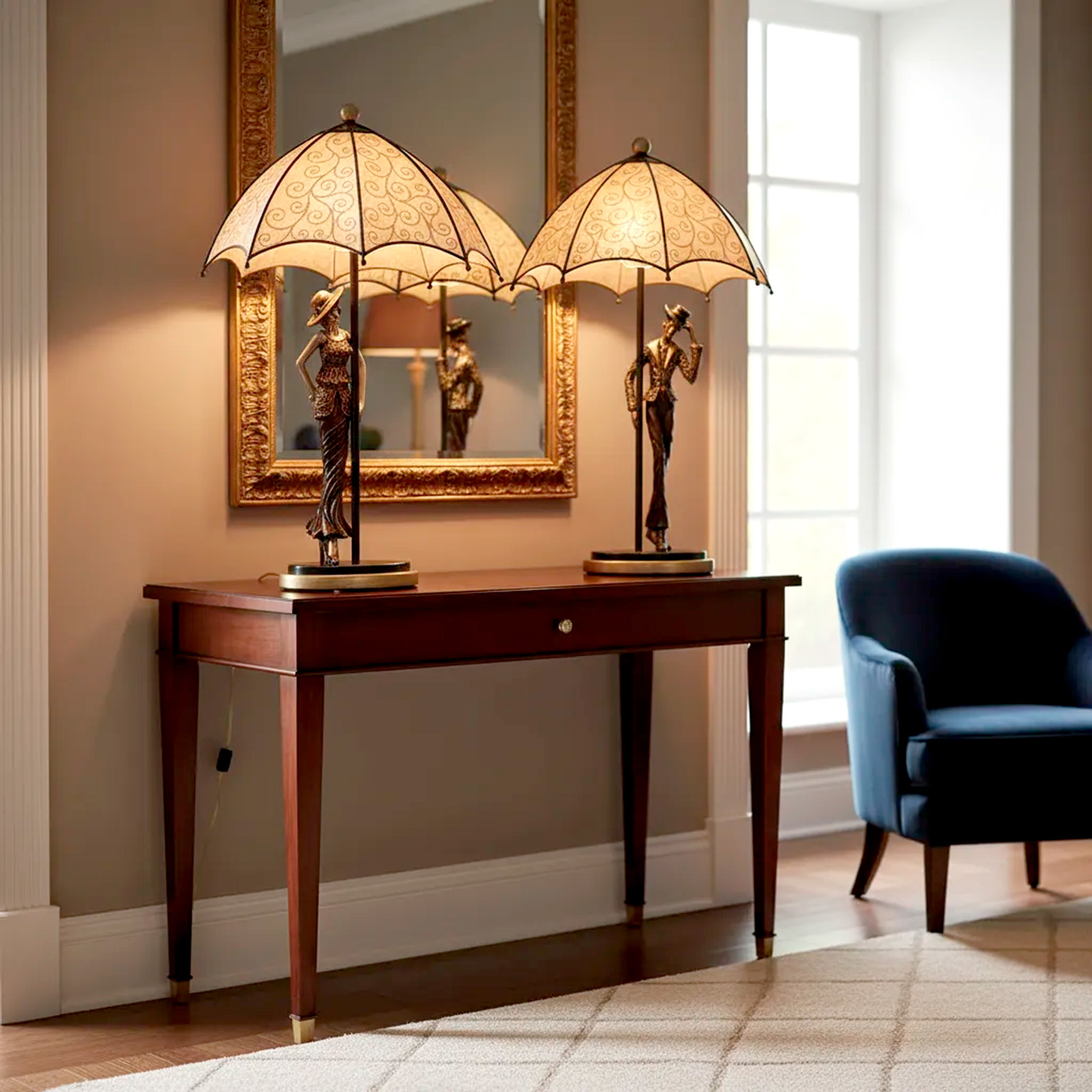 Par Veladores Lámparas De Mesa Con Figura Teatrales (7122)