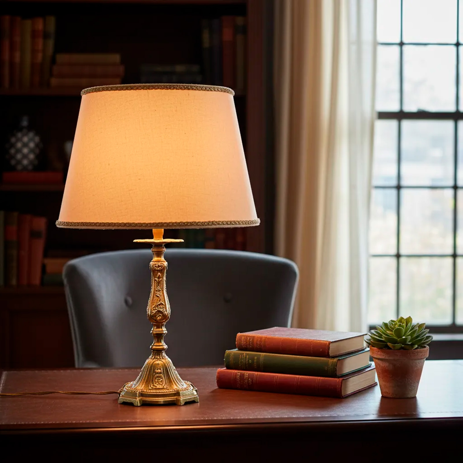 Par Veladores De Mesa Bronce Antiguos Pantalla Original (7125)