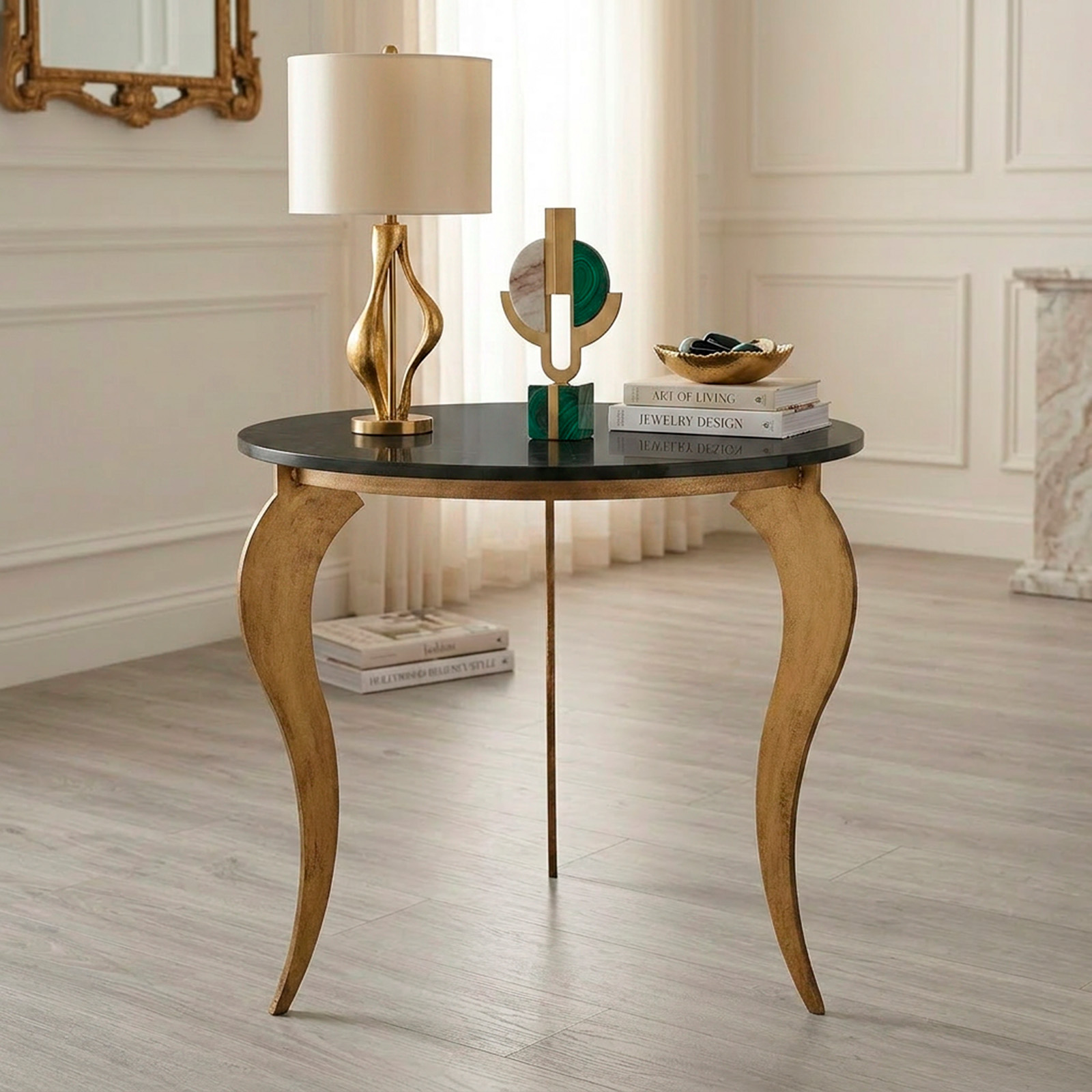 Mesa Auxiliar Circular Hierro Dorado Hollywood Regency (7134)