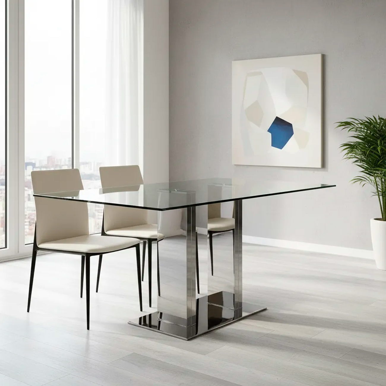Mesa Comedor Vidrio Acero Inoxidable Diseño (7148)