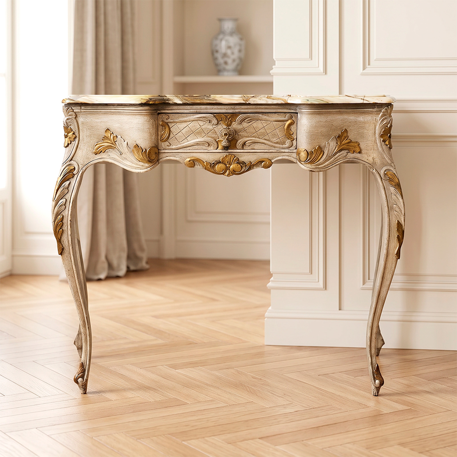 Dressoire Toilette Luis XV Mármol Ónix Tallado Patinado (7152)