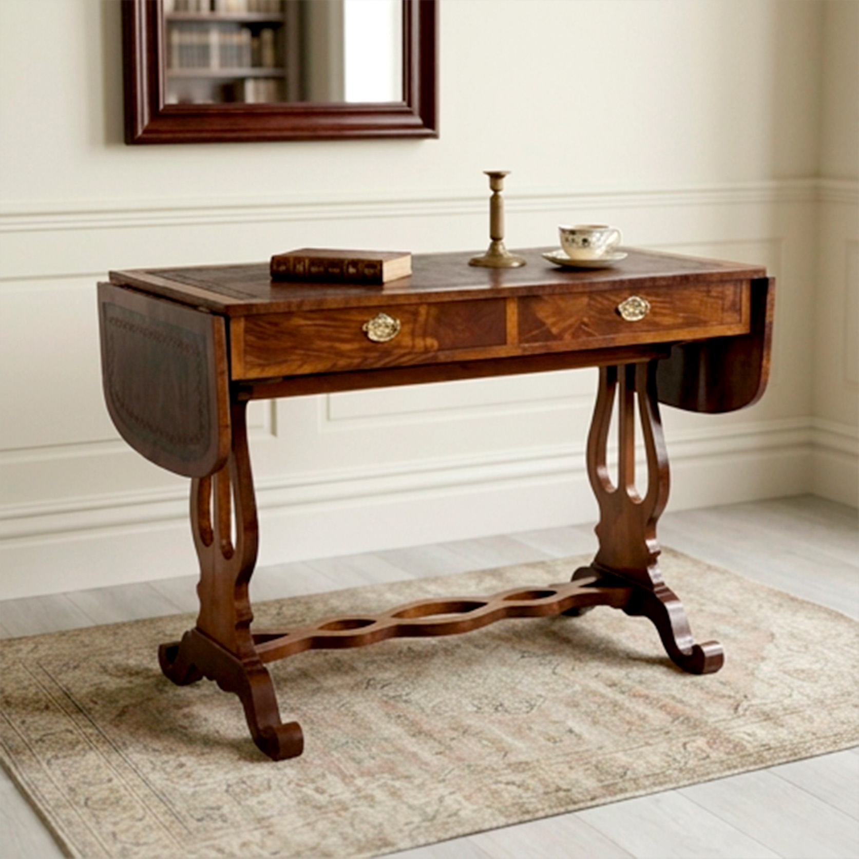 Mesa Auxiliar Sofa Table Antigua Inglesa Escritorio Cuero (7156)