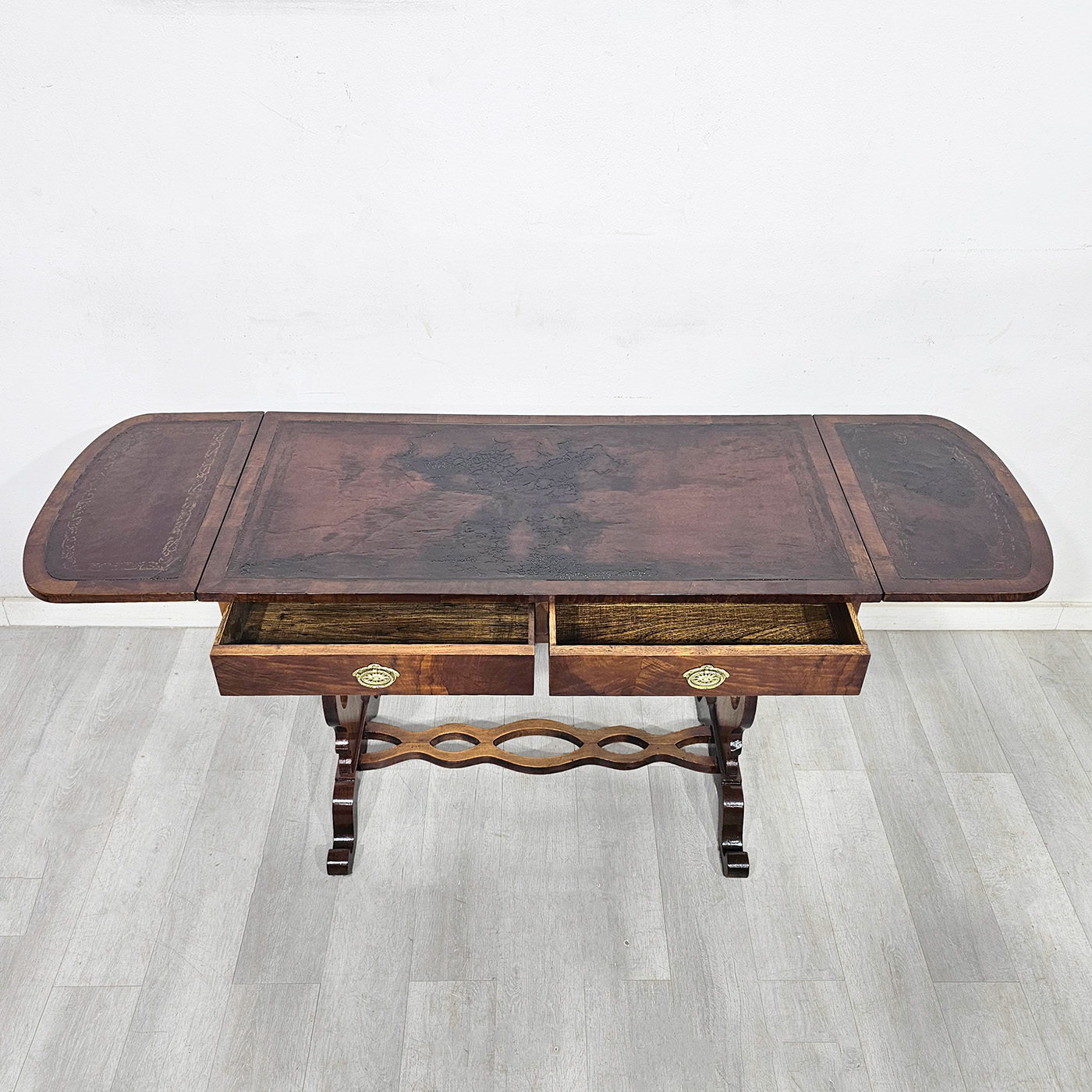 Mesa Auxiliar Sofa Table Antigua Inglesa Escritorio Cuero (7156)