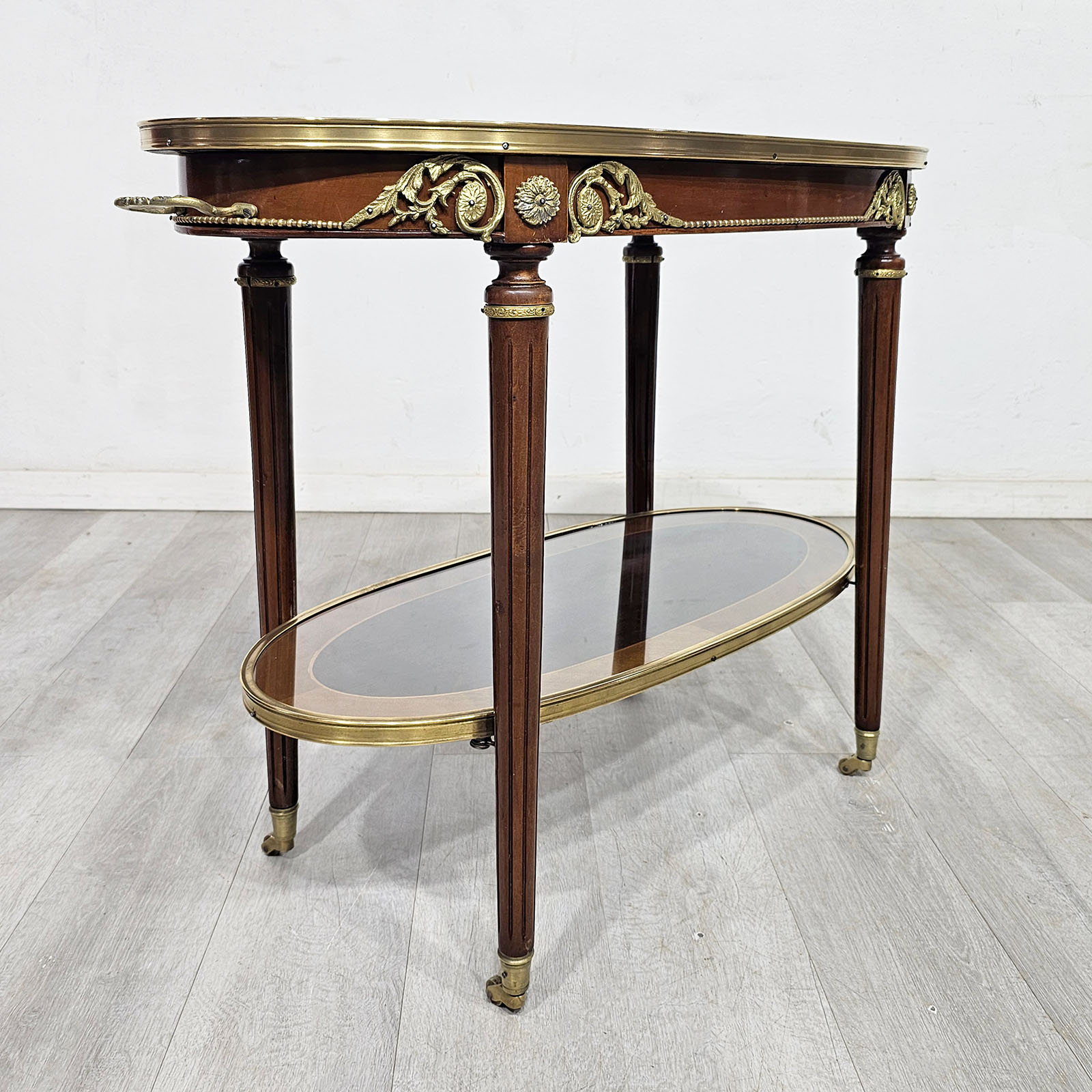 Mesa Auxiliar Carro Bar Luis XVI 2 Planos Bronce (7157)