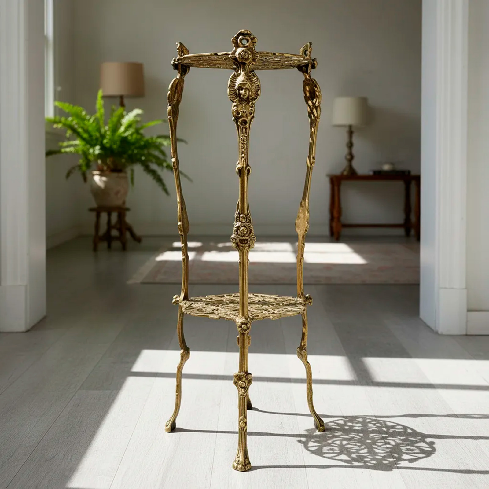 Mesa Auxiliar Pedestal Antigua Bronce Art Nouveau (7160)