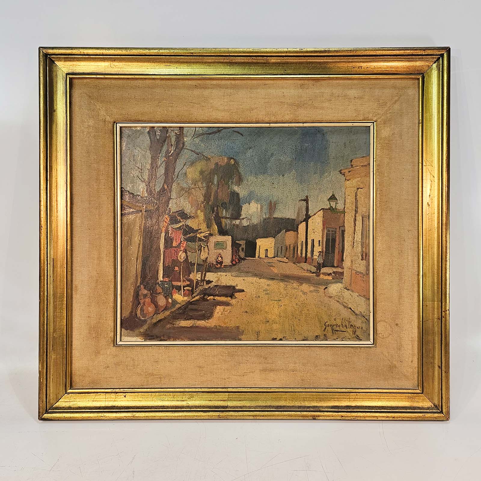 Cuadro Óleo Claudio Gorrochategui Calle Norteña Marco Dorado (7161)