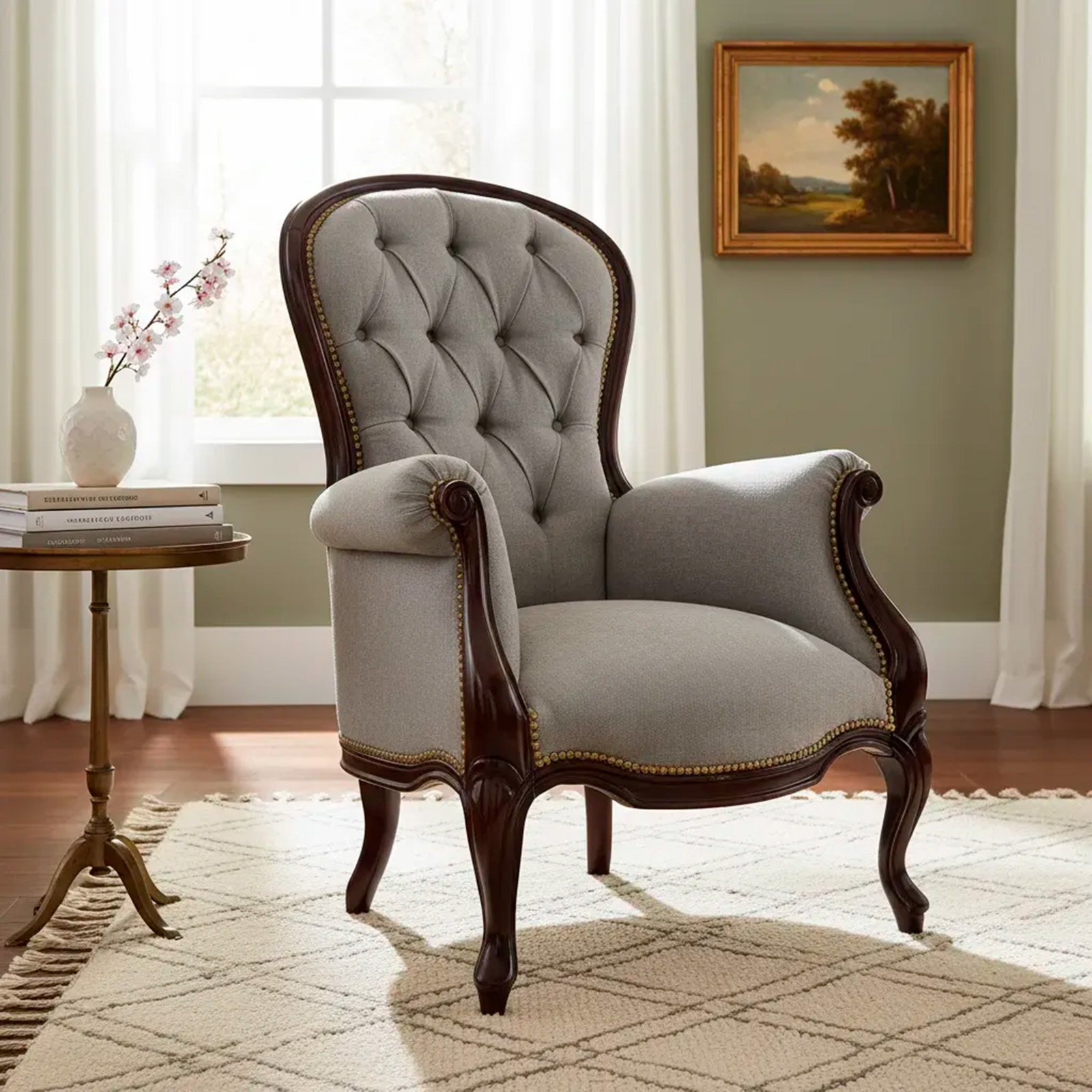 Sillón Colonial Inglés Capitoné Tachas Bronce (7171)