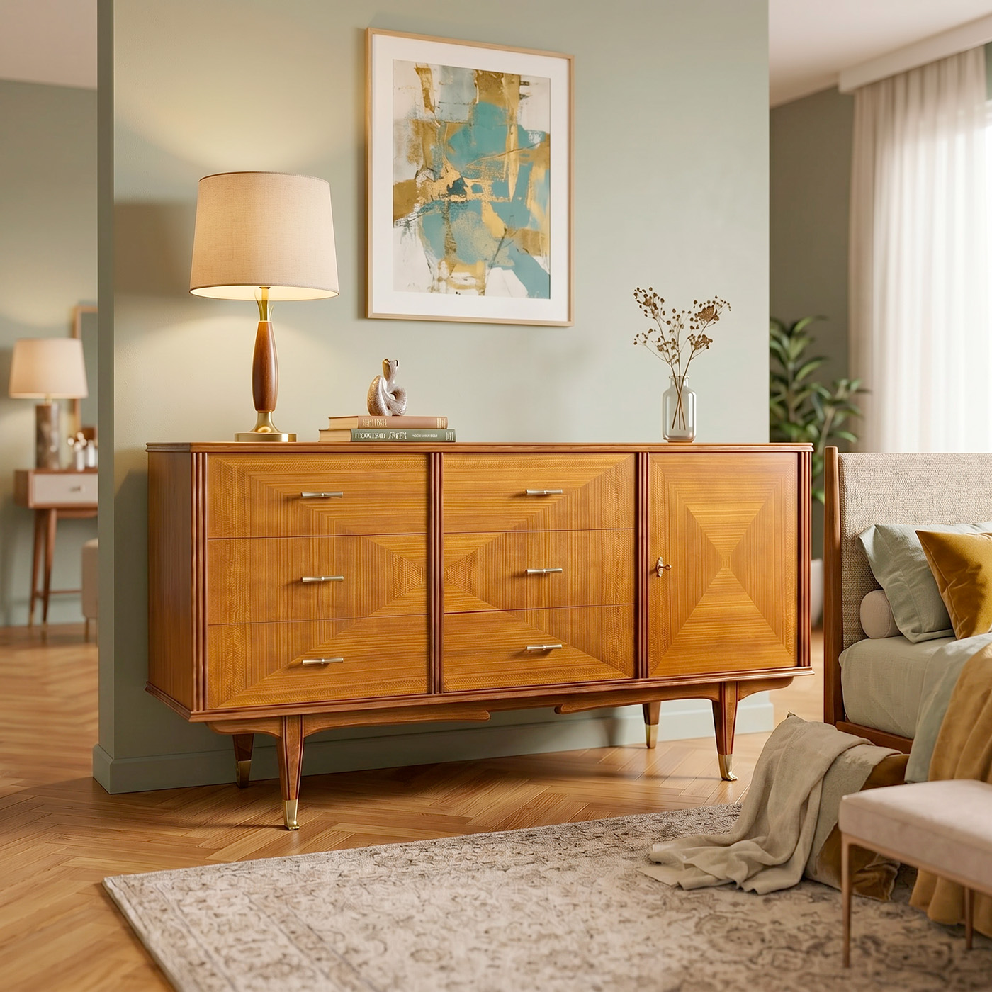 Cómoda Aparador Mid Century Petiribí 6 Cajones Puerta (7177)