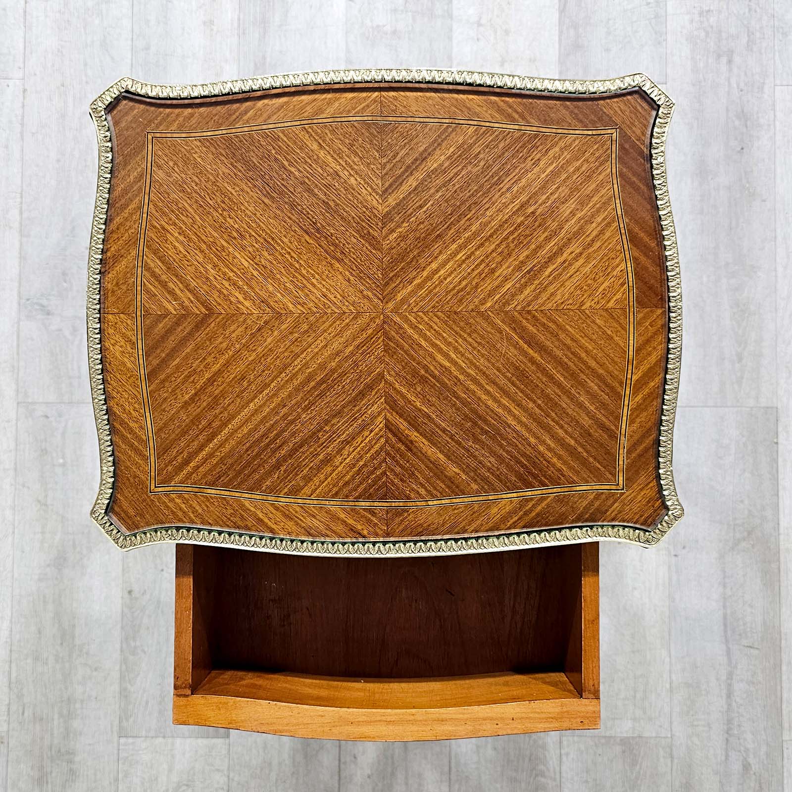 Mesa Auxiliar Francesa Marquetería Vidrio Biselado (7195)
