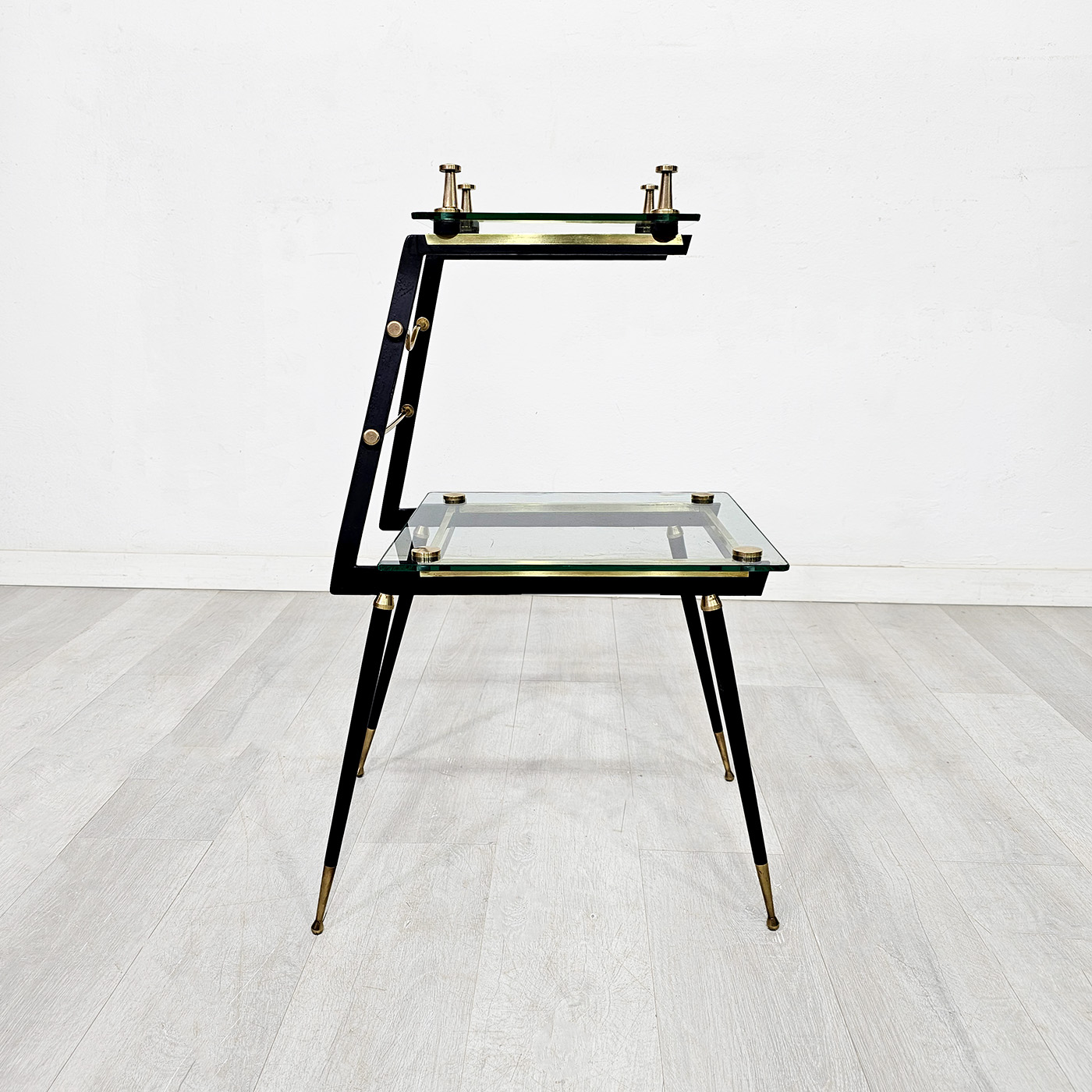 Mesa Auxiliar Mid Century Vidrio Hierro Bronce 2 Planos (7215)