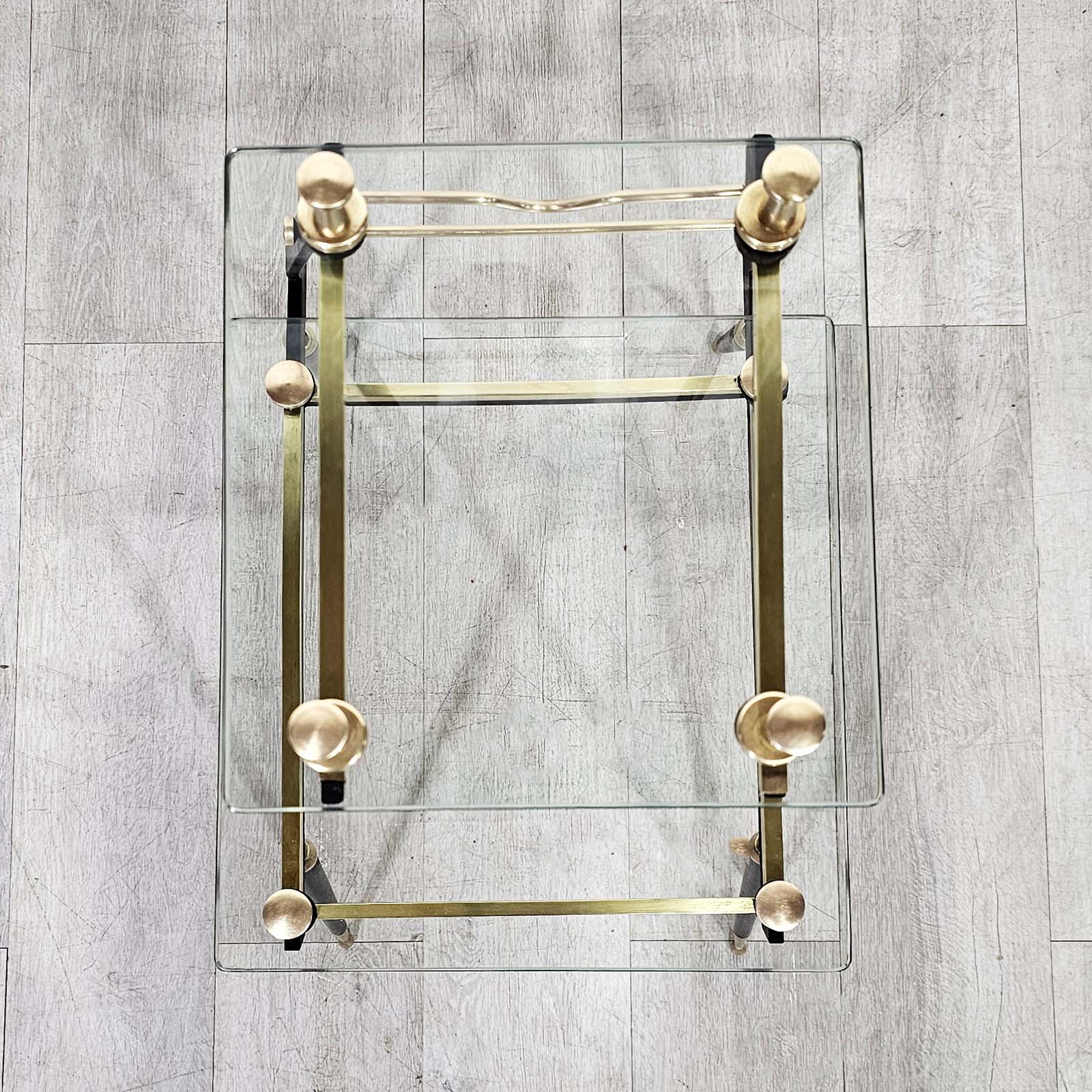 Mesa Auxiliar Mid Century Vidrio Hierro Bronce 2 Planos (7215)