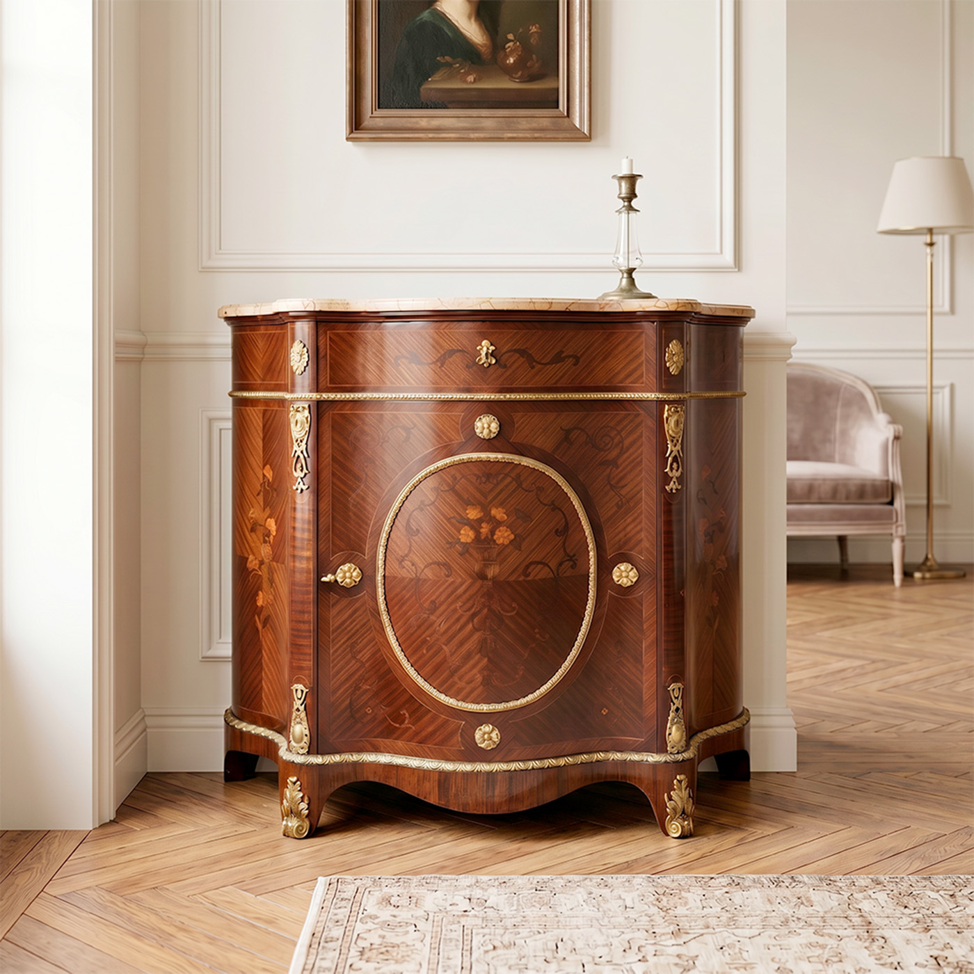 Aparador Gabinete De Arrime Auxiliar Antiguo Francés Regencia (7220)