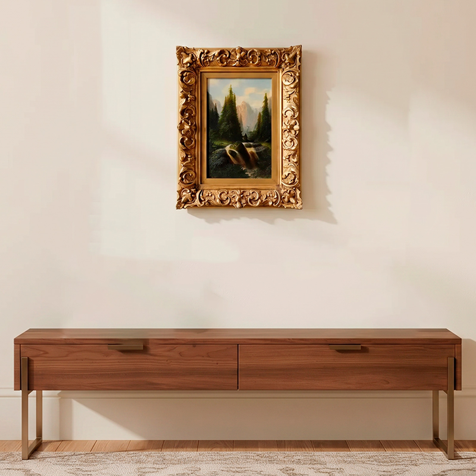 Cuadro Óleo Sobre Tabla Paisaje Marco Francés (7221)