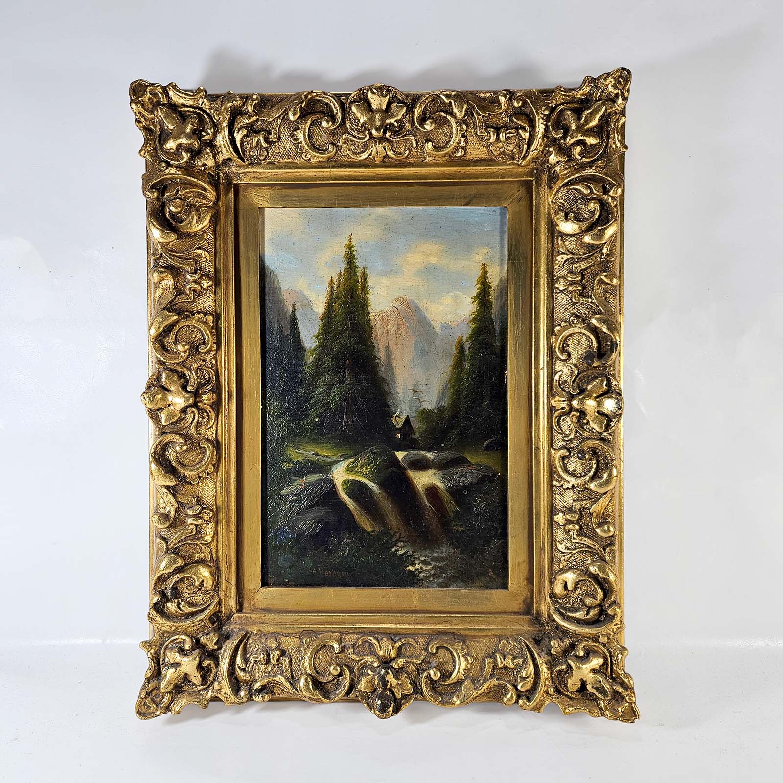 Cuadro Óleo Sobre Tabla Paisaje Marco Francés (7221)