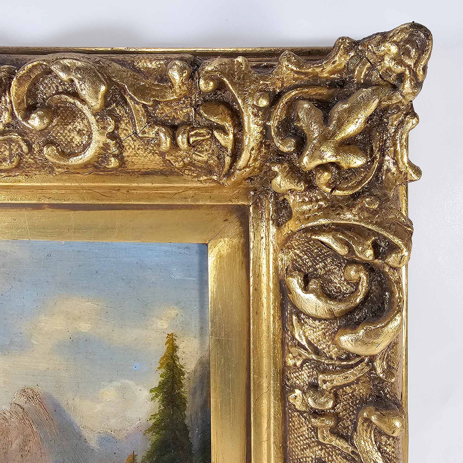 Cuadro Óleo Sobre Tabla Paisaje Marco Francés (7221)