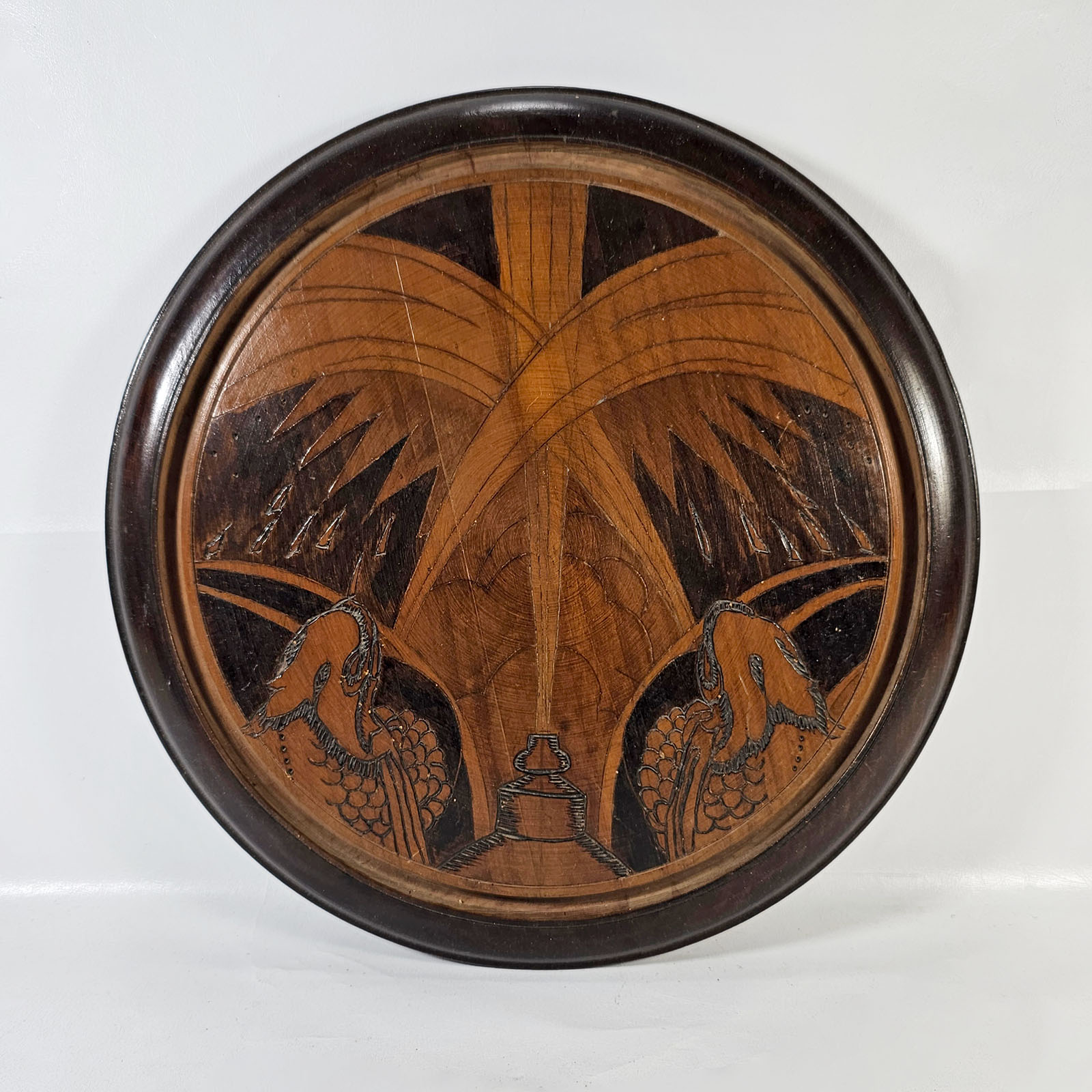 Plato Decorativo Redondo Madera Nogal Marquetería (7231)