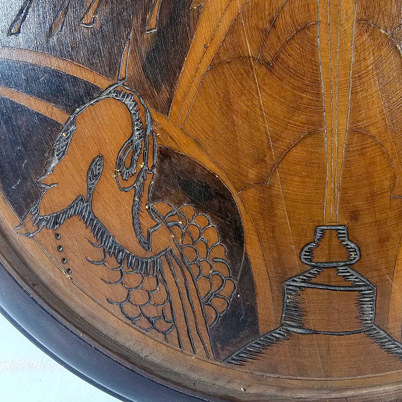 Plato Decorativo Redondo Madera Nogal Marquetería (7231)
