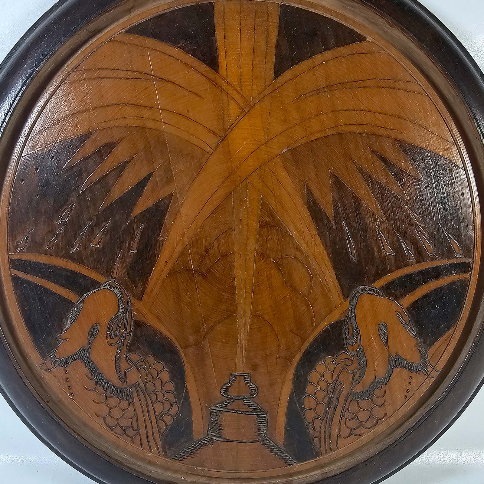 Plato Decorativo Redondo Madera Nogal Marquetería (7231)