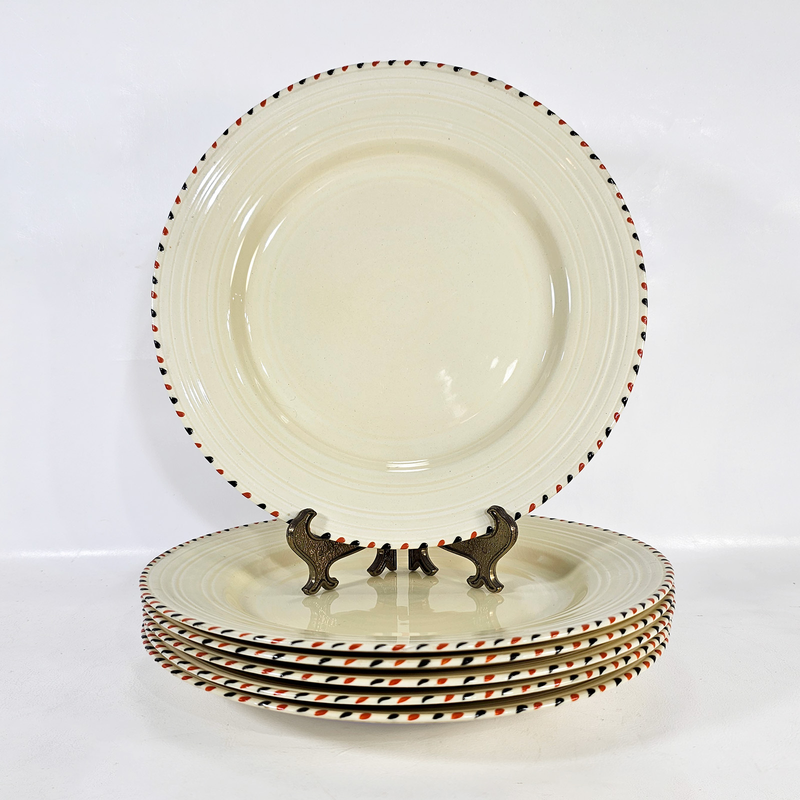 6 Platos Playos Crown Ducal Ingleses Art Déco 26 Cm (7237)