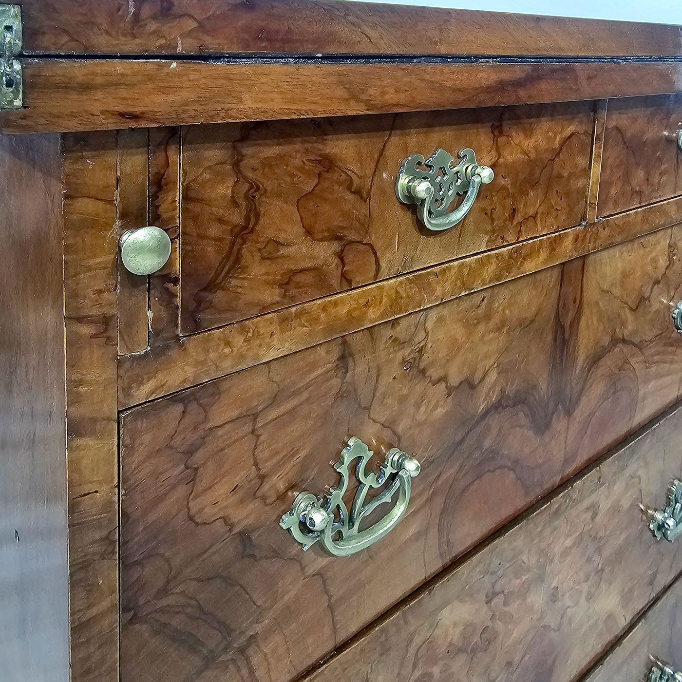 Petit Mueble Escritorio Secreter Inglés Raíz De Nogal Cuero (7248)