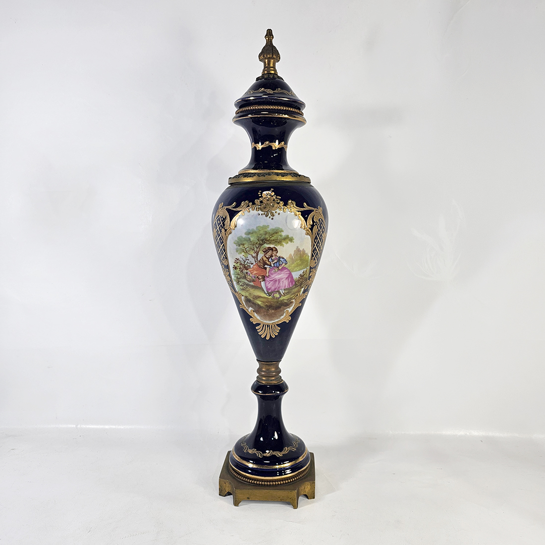 Potiche Porcelana Azul Cobalto Bronce Francés (7252)