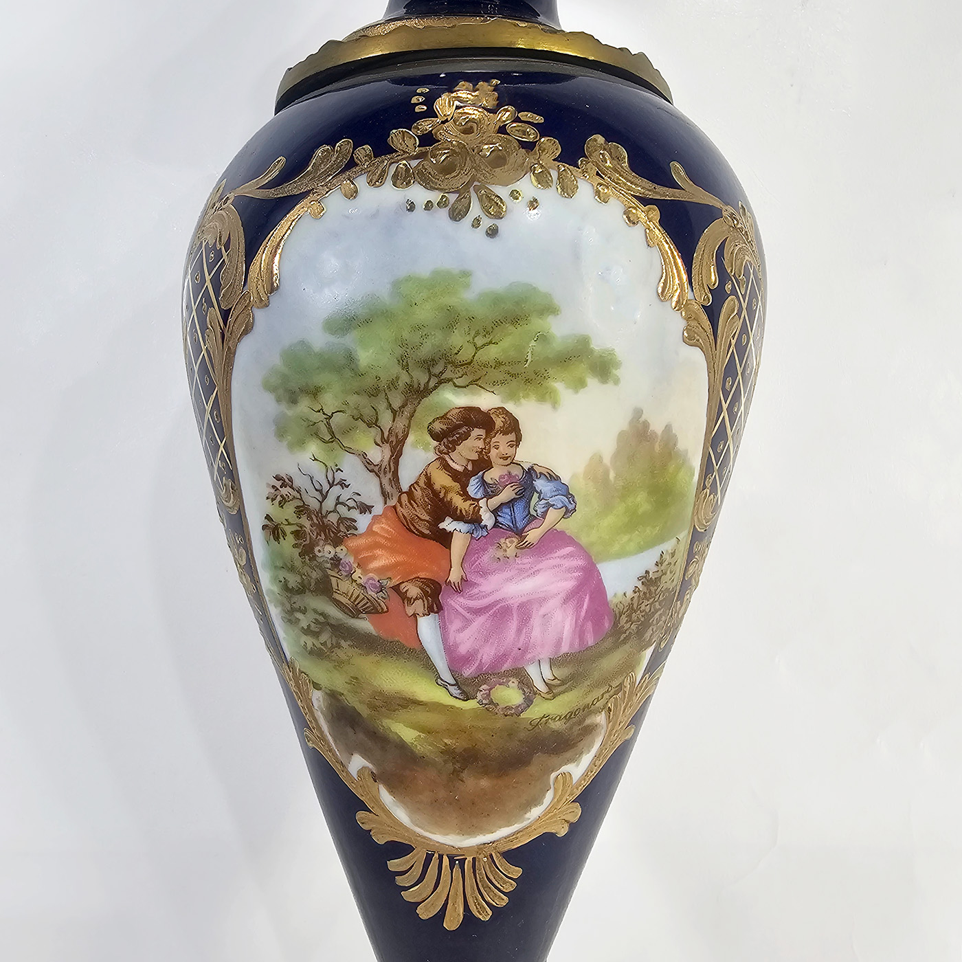 Potiche Porcelana Azul Cobalto Bronce Francés (7252)