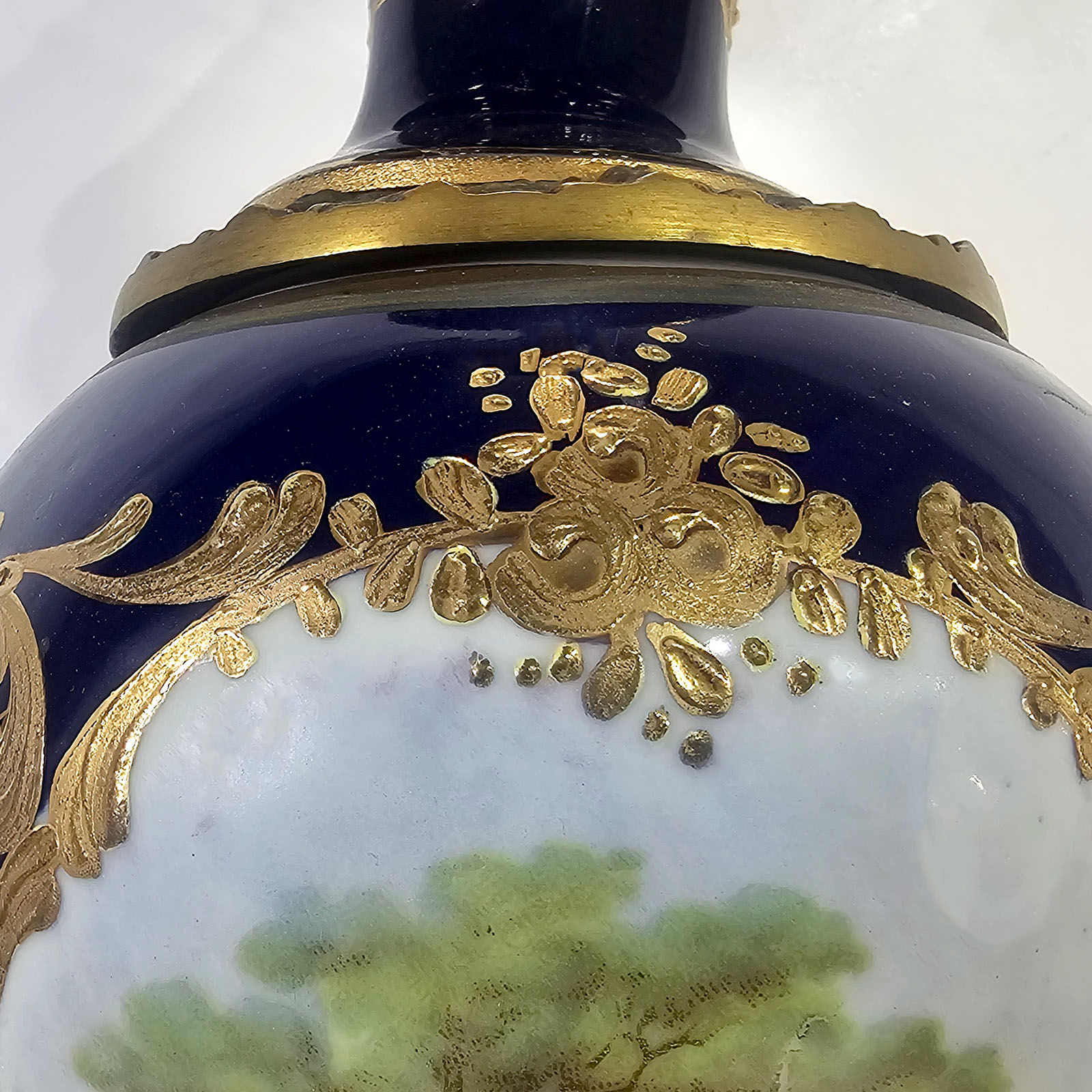 Potiche Porcelana Azul Cobalto Bronce Francés (7252)