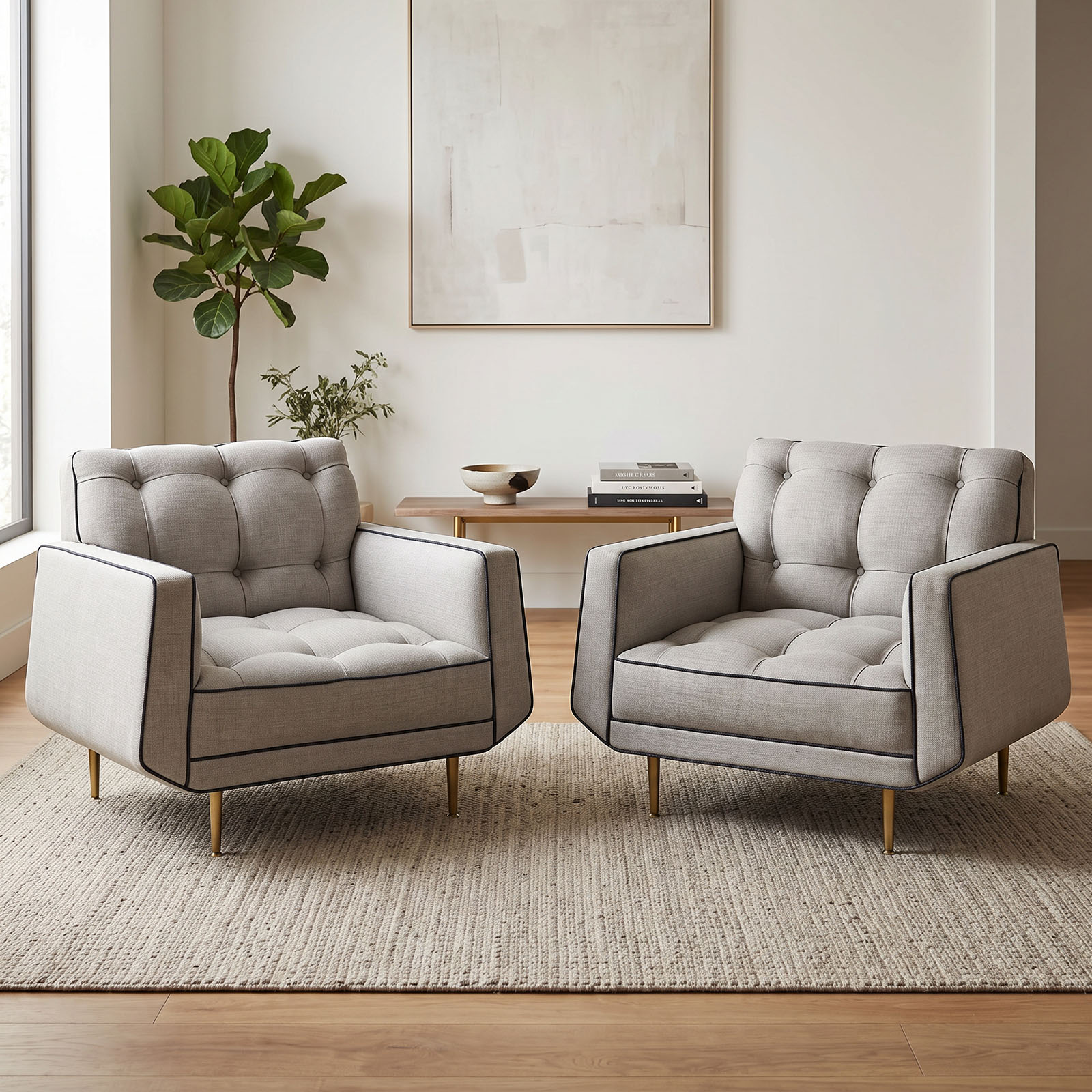 Par Sillones Mid Century Capitoné Patas Bronce (7270)