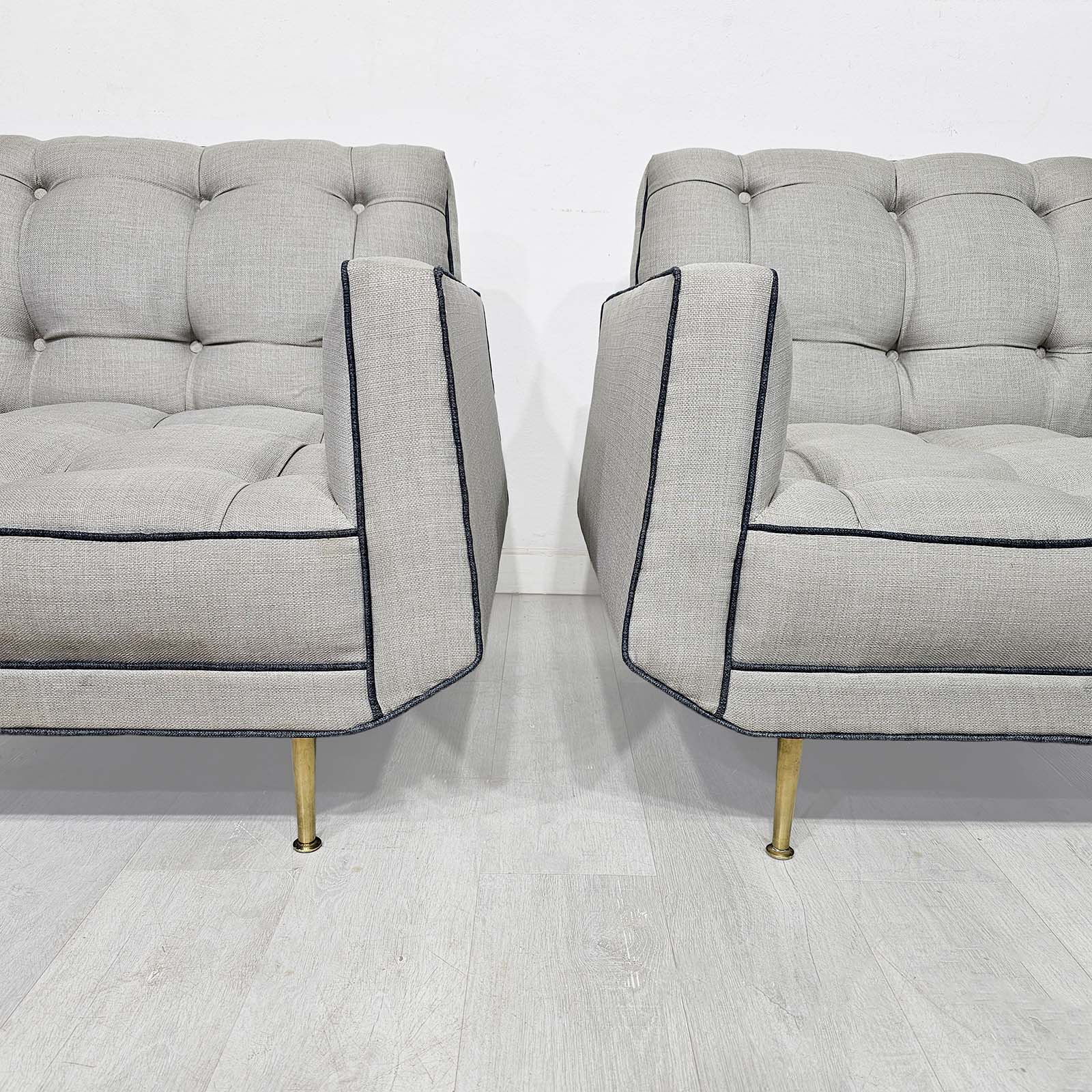 Par Sillones Mid Century Capitoné Patas Bronce (7270)
