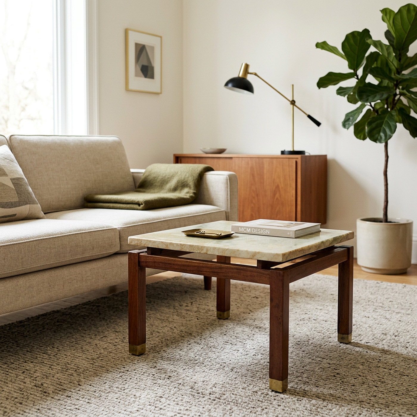 Mesa Auxiliar Mid Century Peteribí Mármol Bronce (7272)