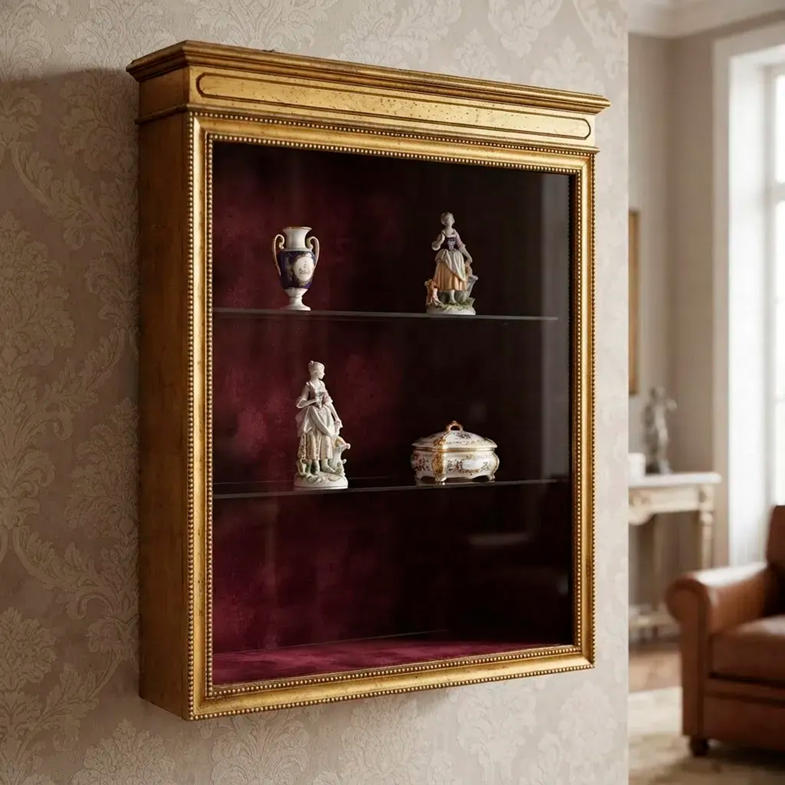 Vitrina De Colgar Antigua Francesa Dorada Con Luz (7282)